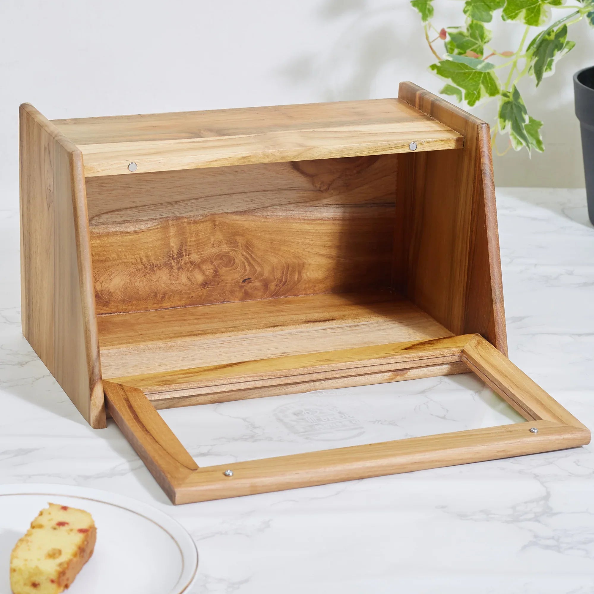 Beautiful Kitchen Wood and Acrylic Bread Box in Brown Colour - HomeTown