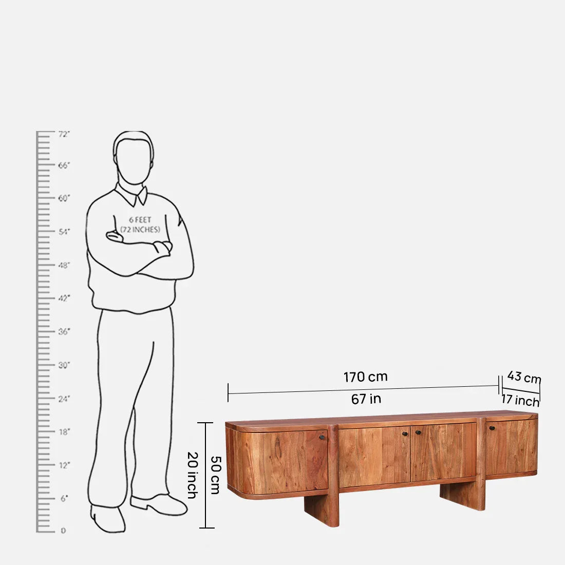 Haruki Acacia Wood Low Height Tv Unit in Teak Colour - HomeTown