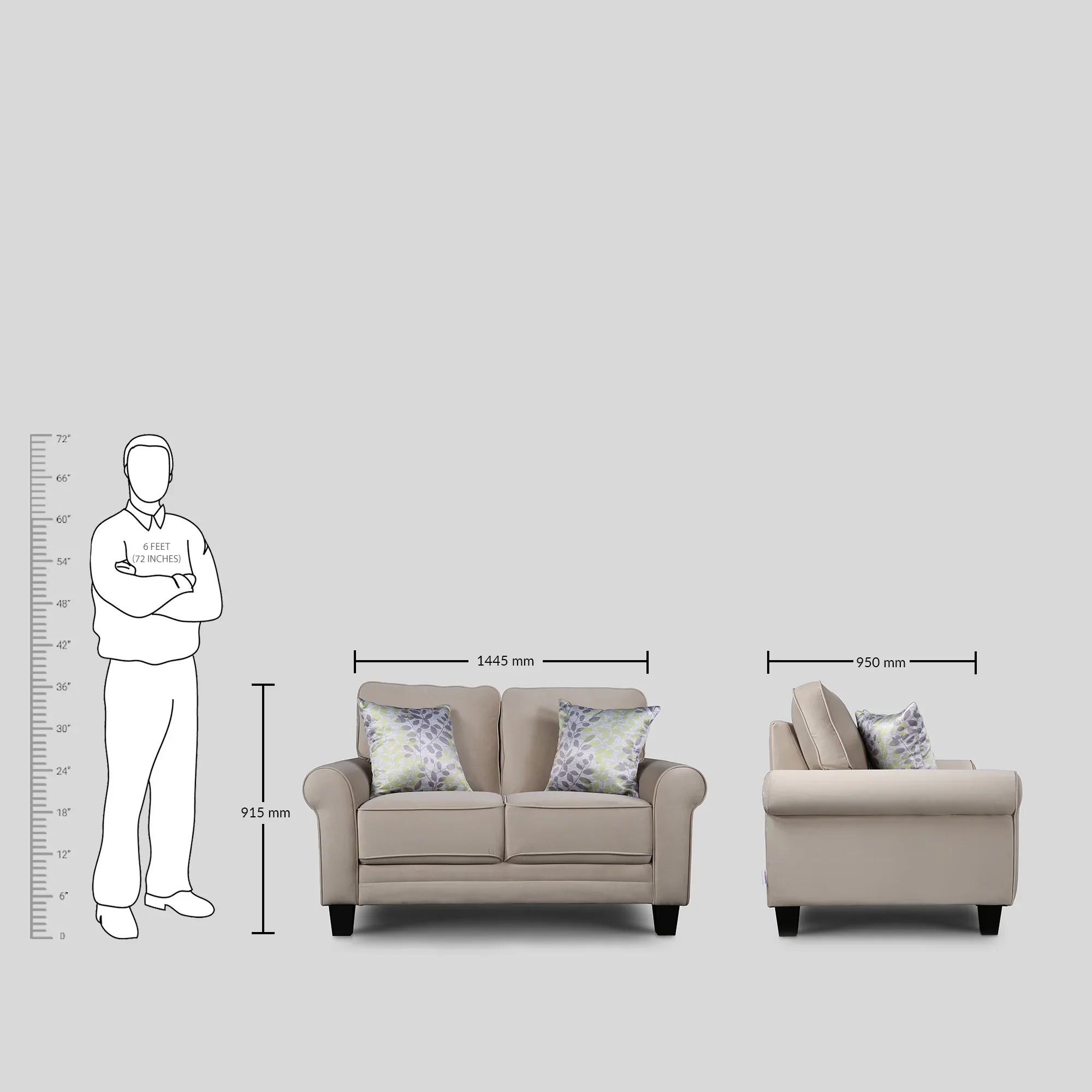 Claire Velvet Two Seater Sofa in Beige Colour - HomeTown