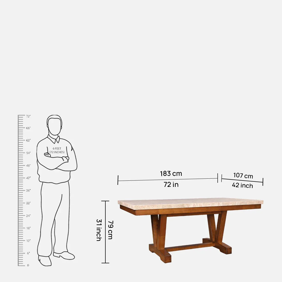 Florentine Marble Finish Six Seater Dining Set in Dark Walnut Colour - HomeTown