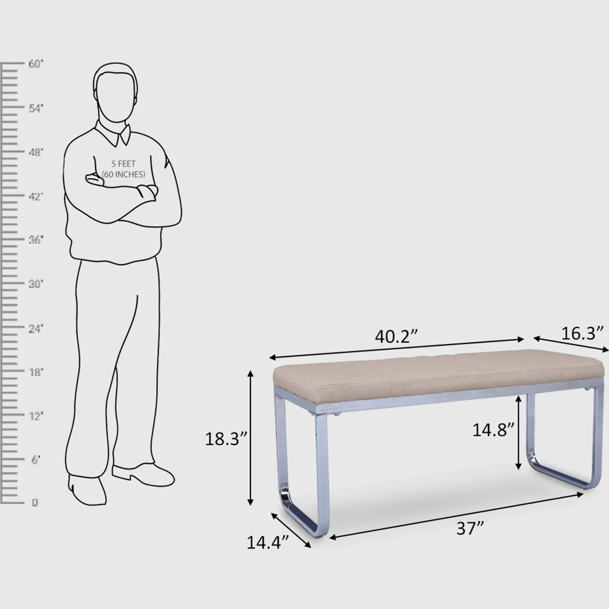 Opera Metal Dining Bench for 4 Seater in Beige Colour - HomeTown