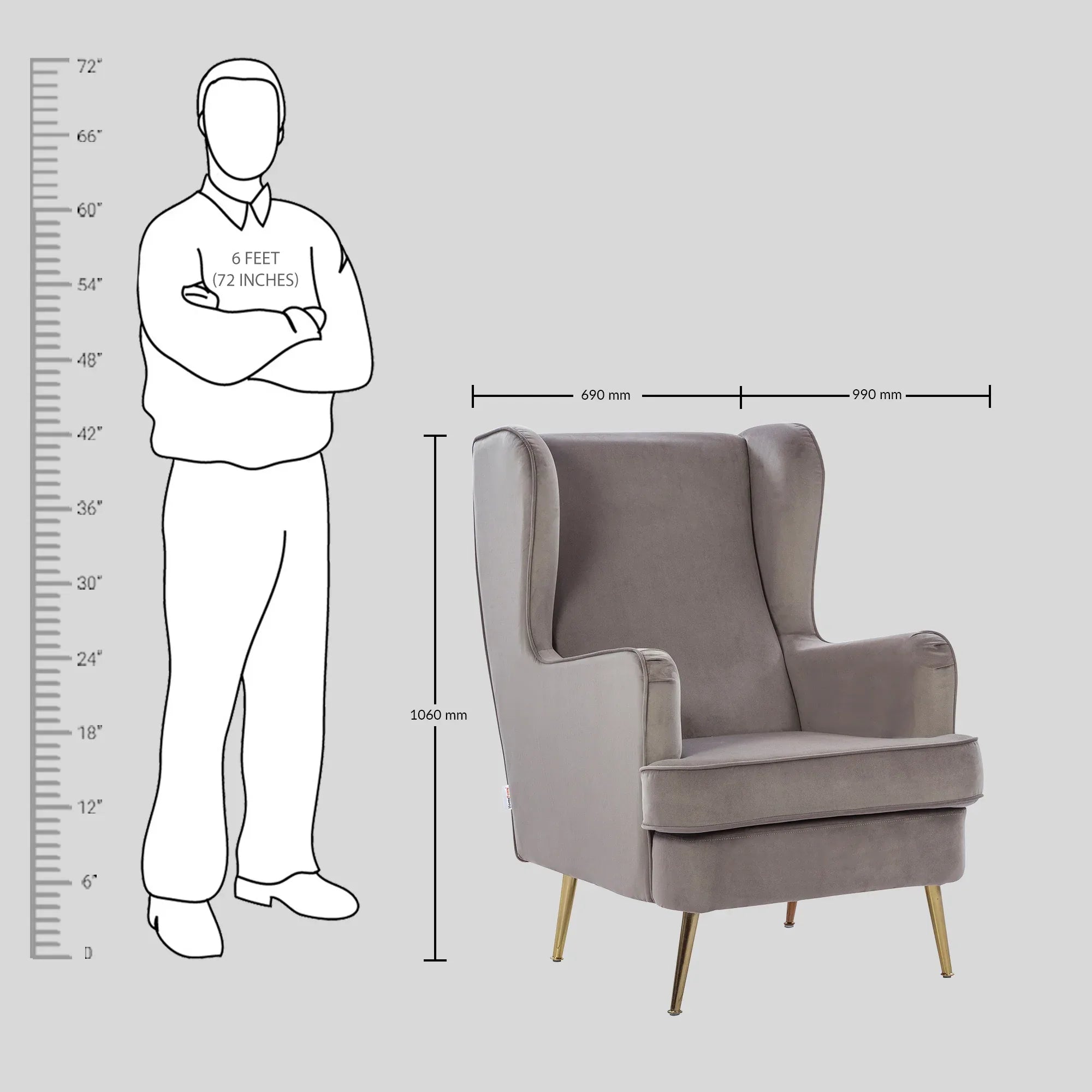 Charm Velvet Arm Chair in Dark Grey Colour - HomeTown