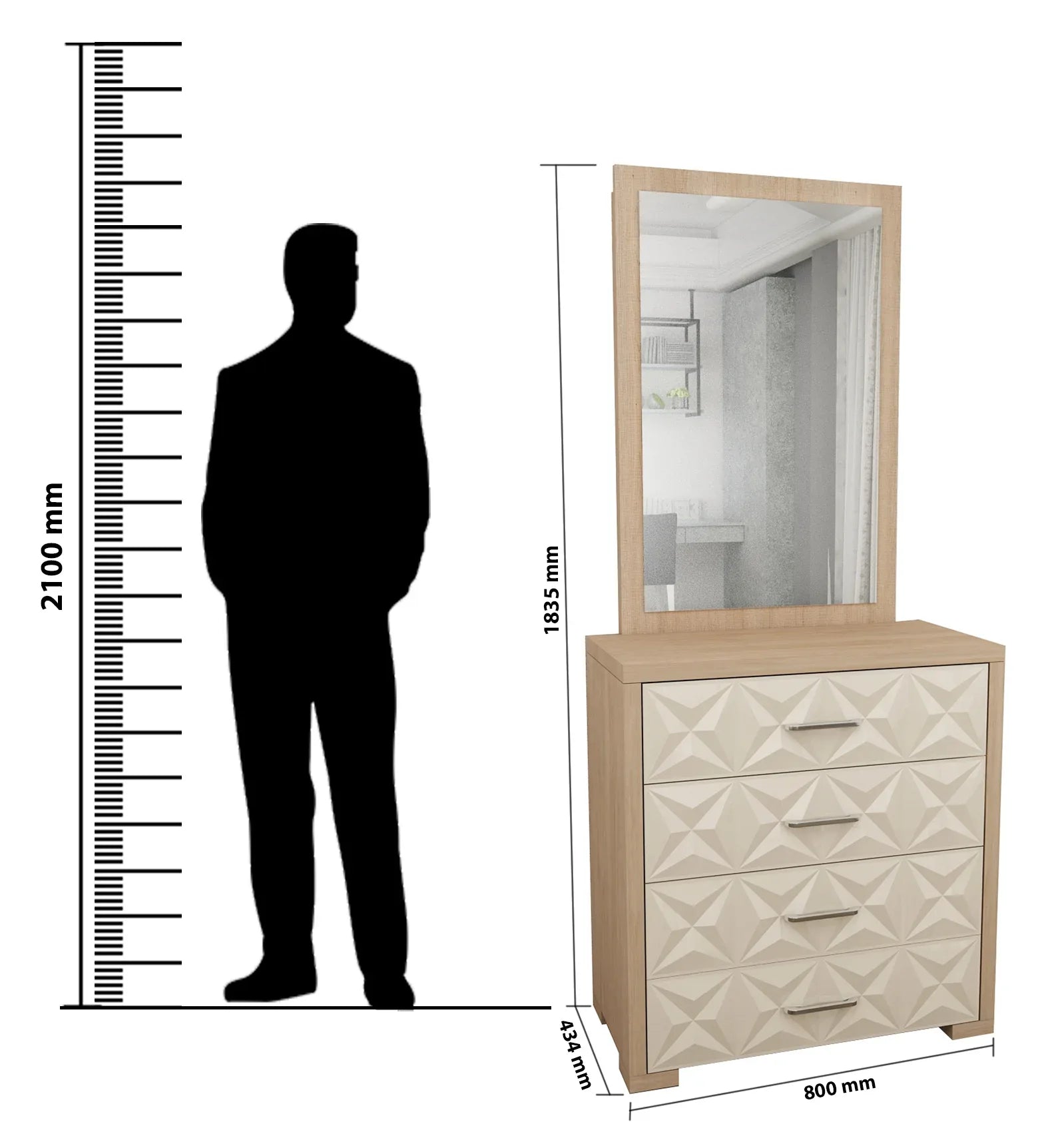 Jordan Dresser With Mirror in Sonam Oak & White Colour - HomeTown