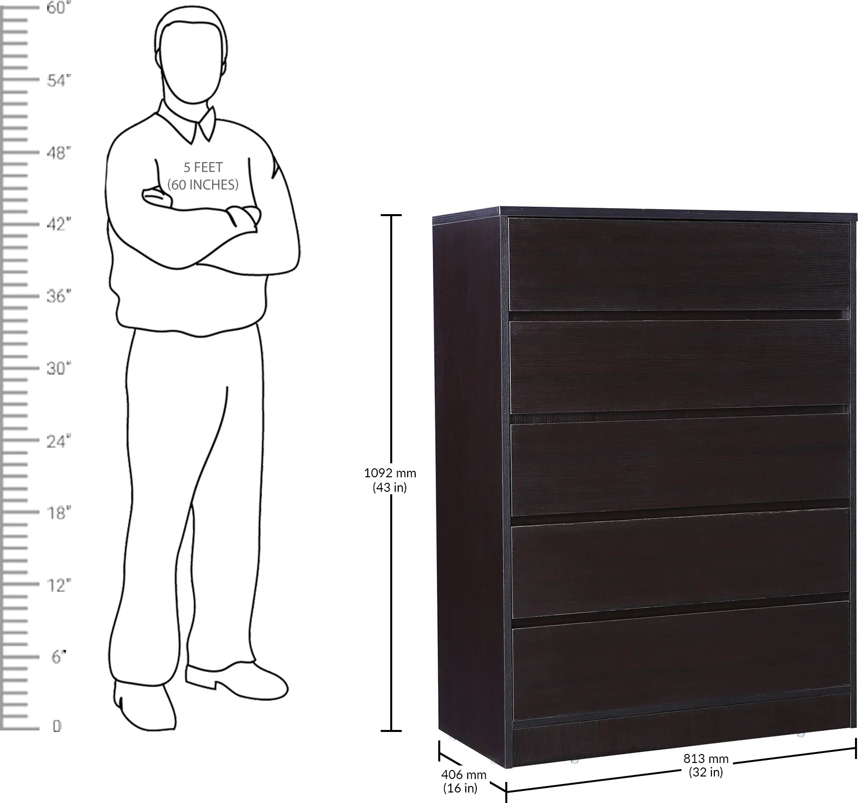 Basic Chest of 5 Drawer in Wenge Colour - HomeTown