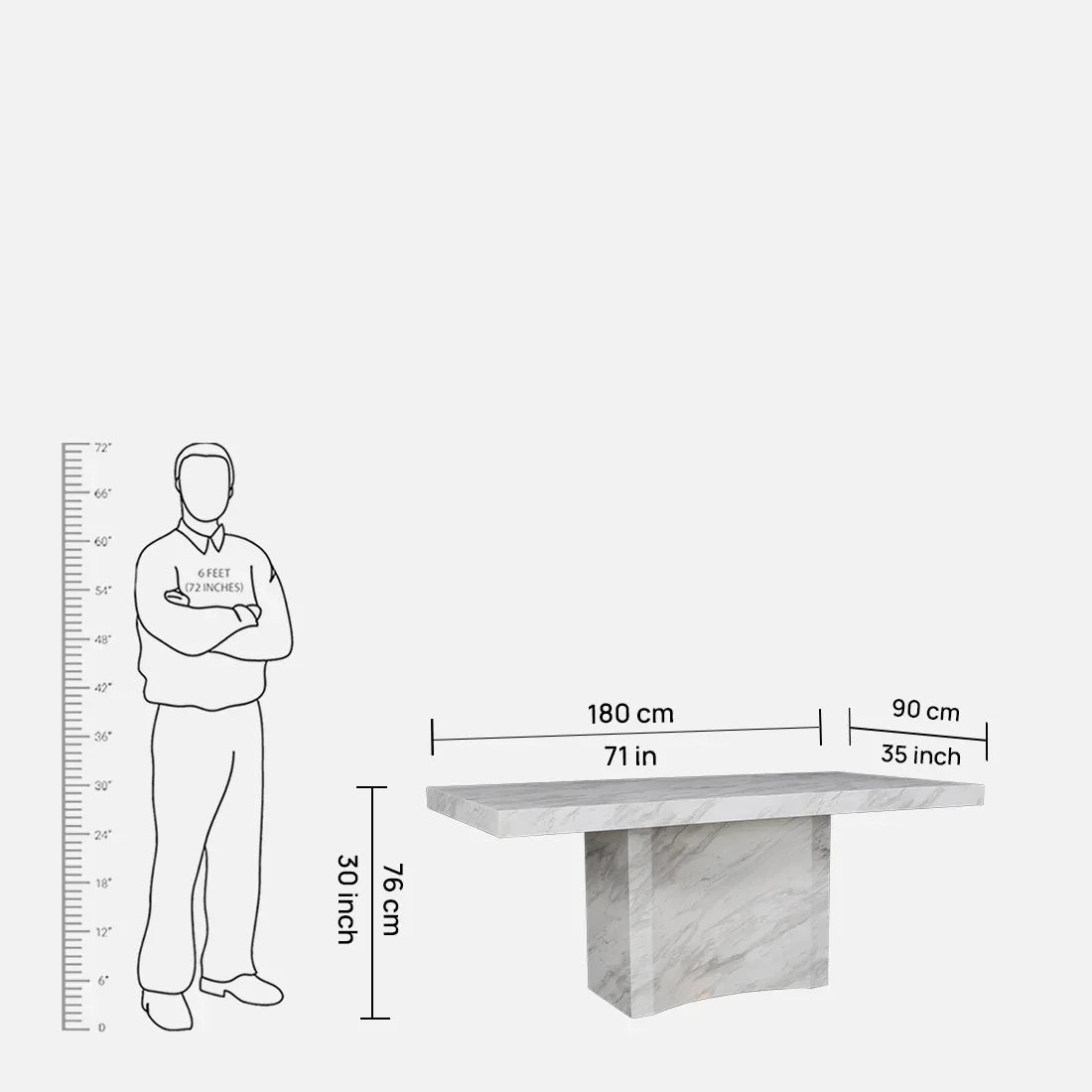 Garnet Marble Finish Six Seater Dining Table in White Colour - HomeTown