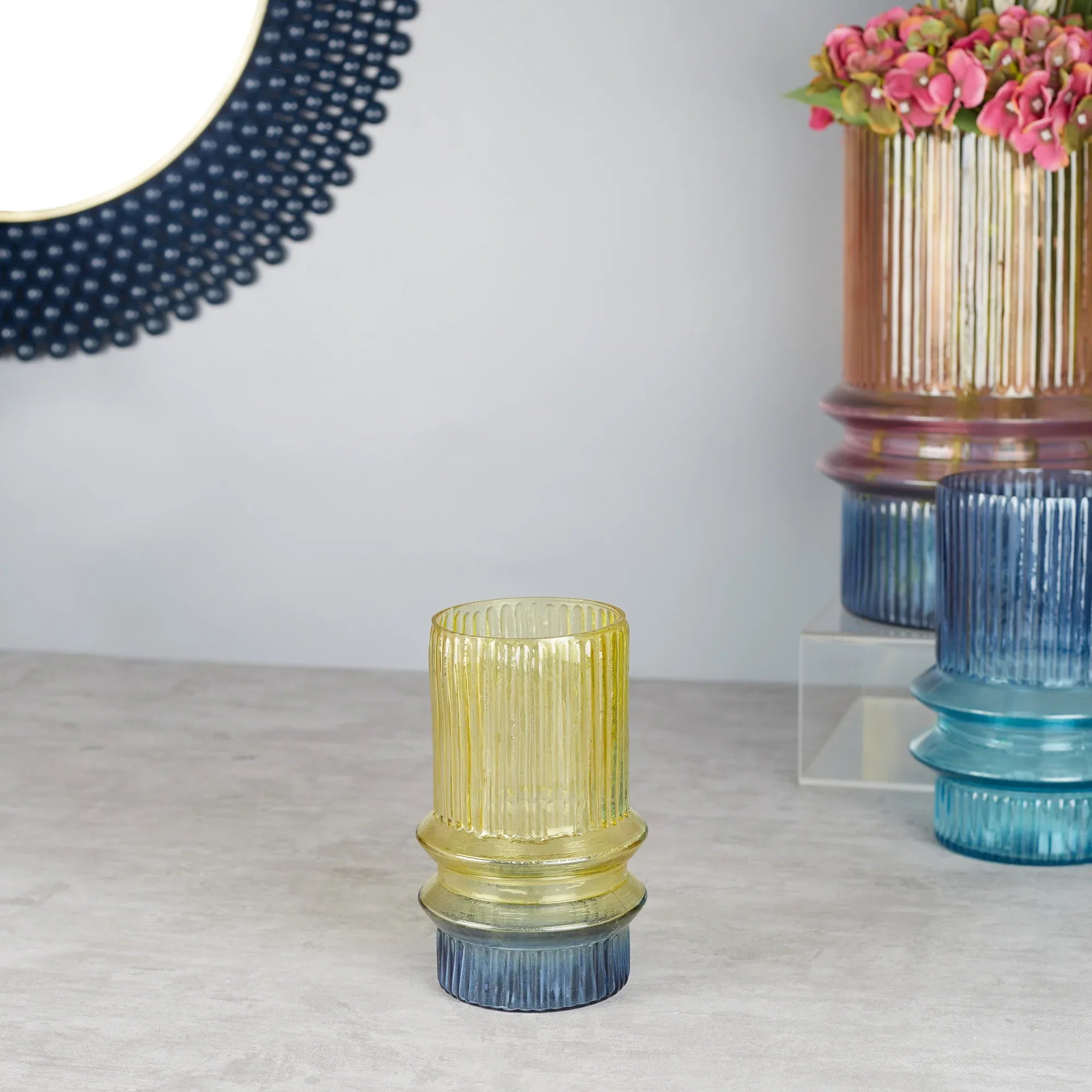 Phiona Glass Fluted Handcrafted Small Vase 18 Cm in Multi Colour - HomeTown