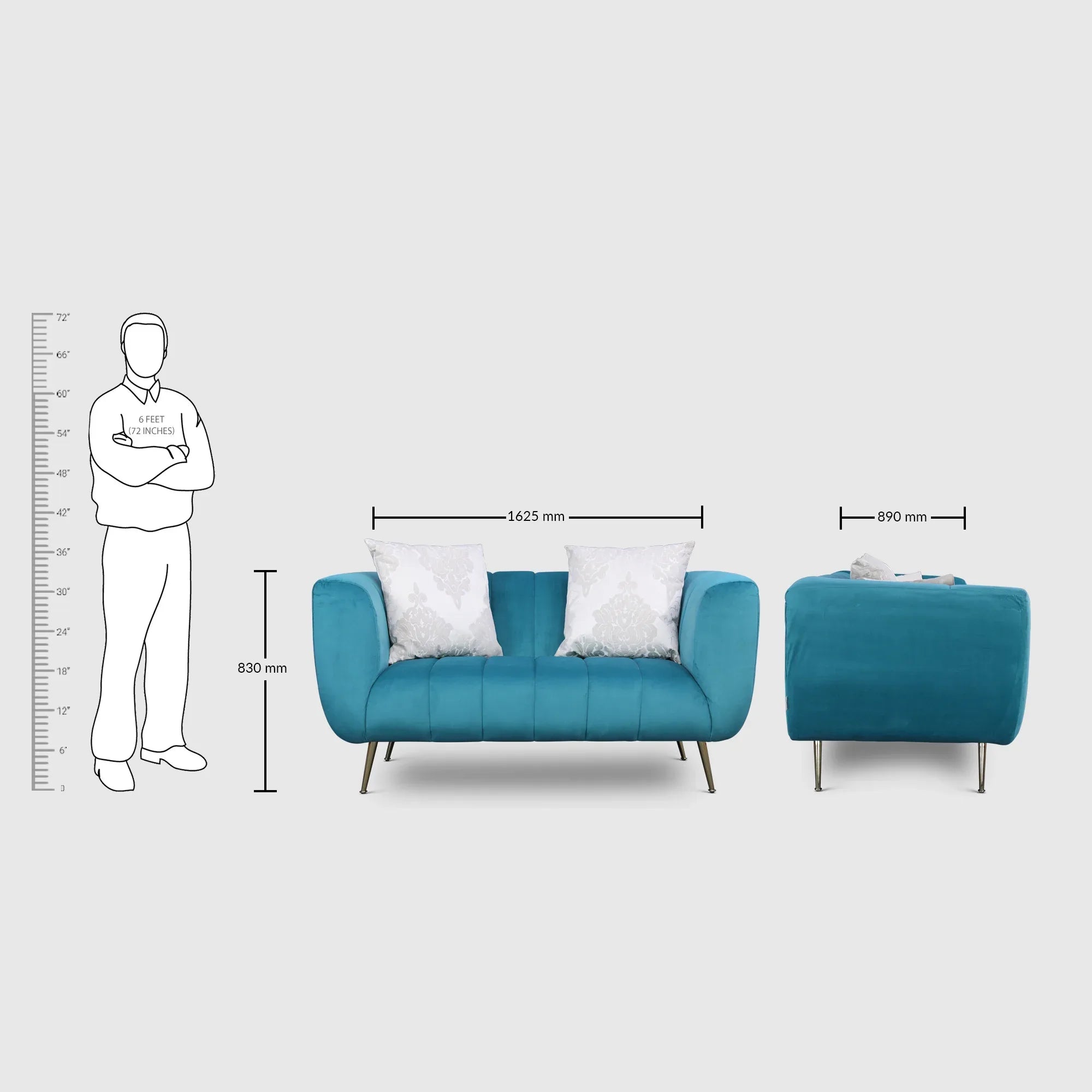 Catalina Velvet Two Seater Sofa in Teal Colour - HomeTown