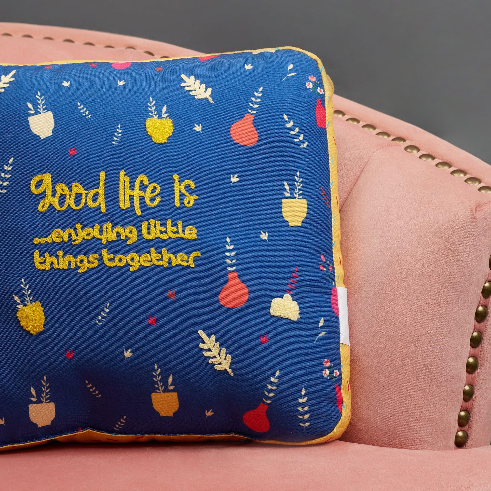 Good Life Reversible Little Things Digital Printed Shaped Cushion 40x40 Cm in Navy Colour - HomeTown