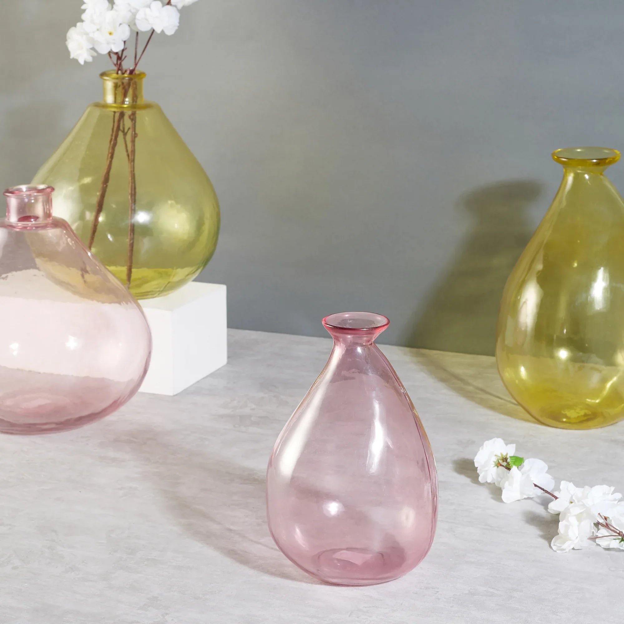 Phiona Glass Modern Organic Shapped Handcrafted 23 Cm Vase in Blush Colour - HomeTown