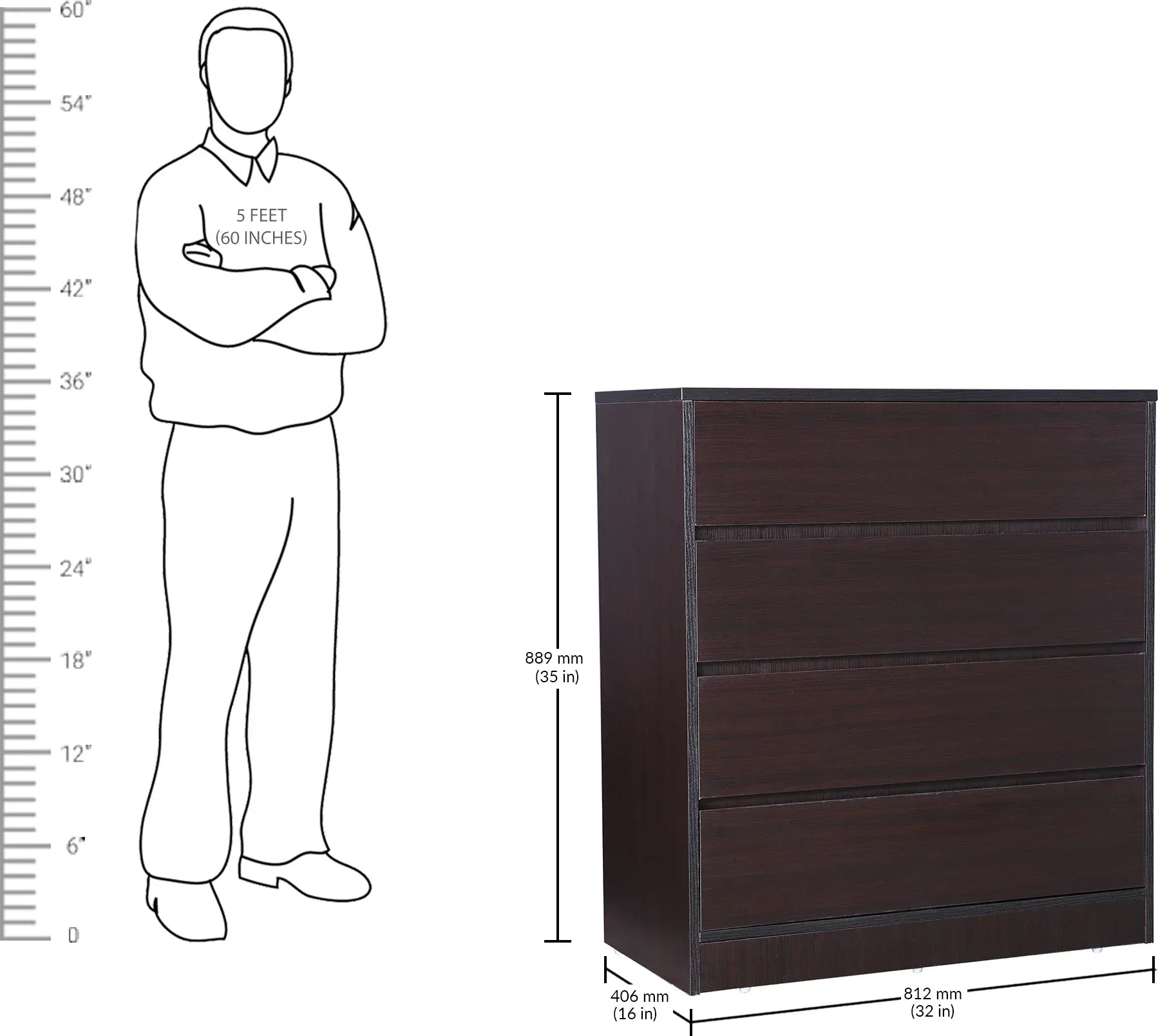 Basic Chest of 4 Drawer in Wenge Colour - HomeTown