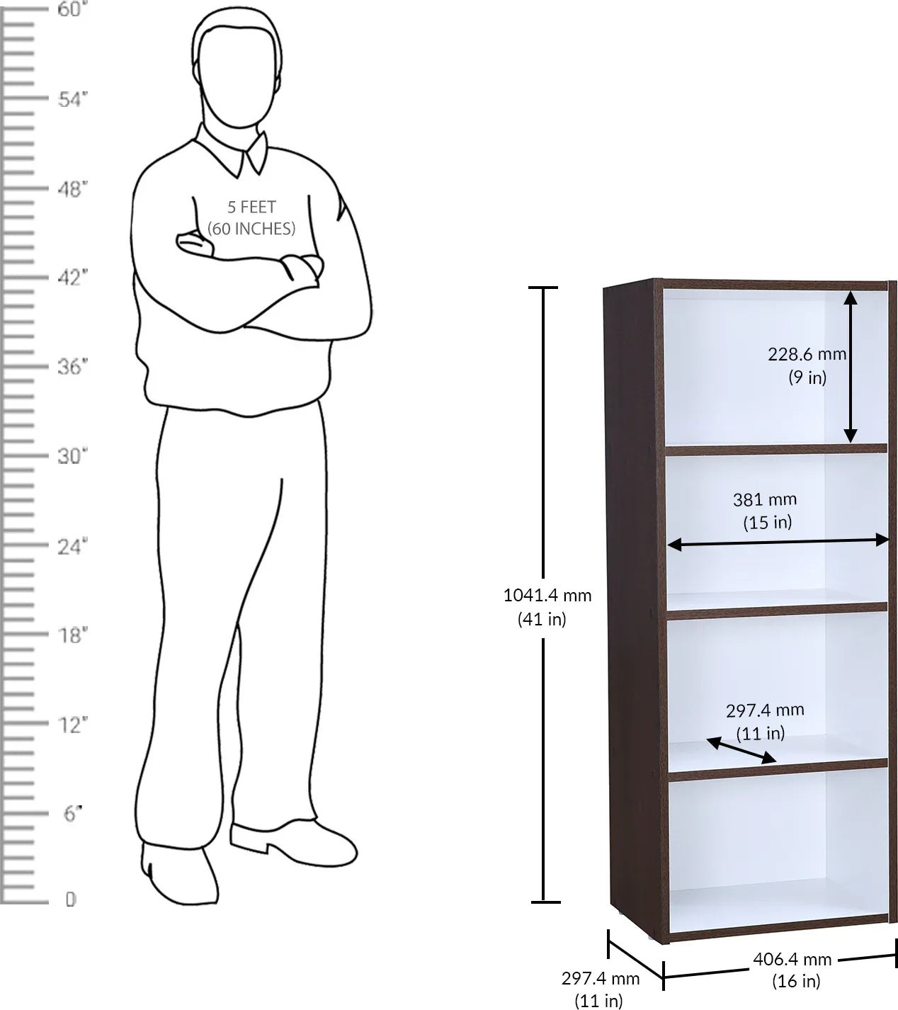 Mezzola Engineered Wood 4 Tier Bookshelf in Wenge Colour - HomeTown