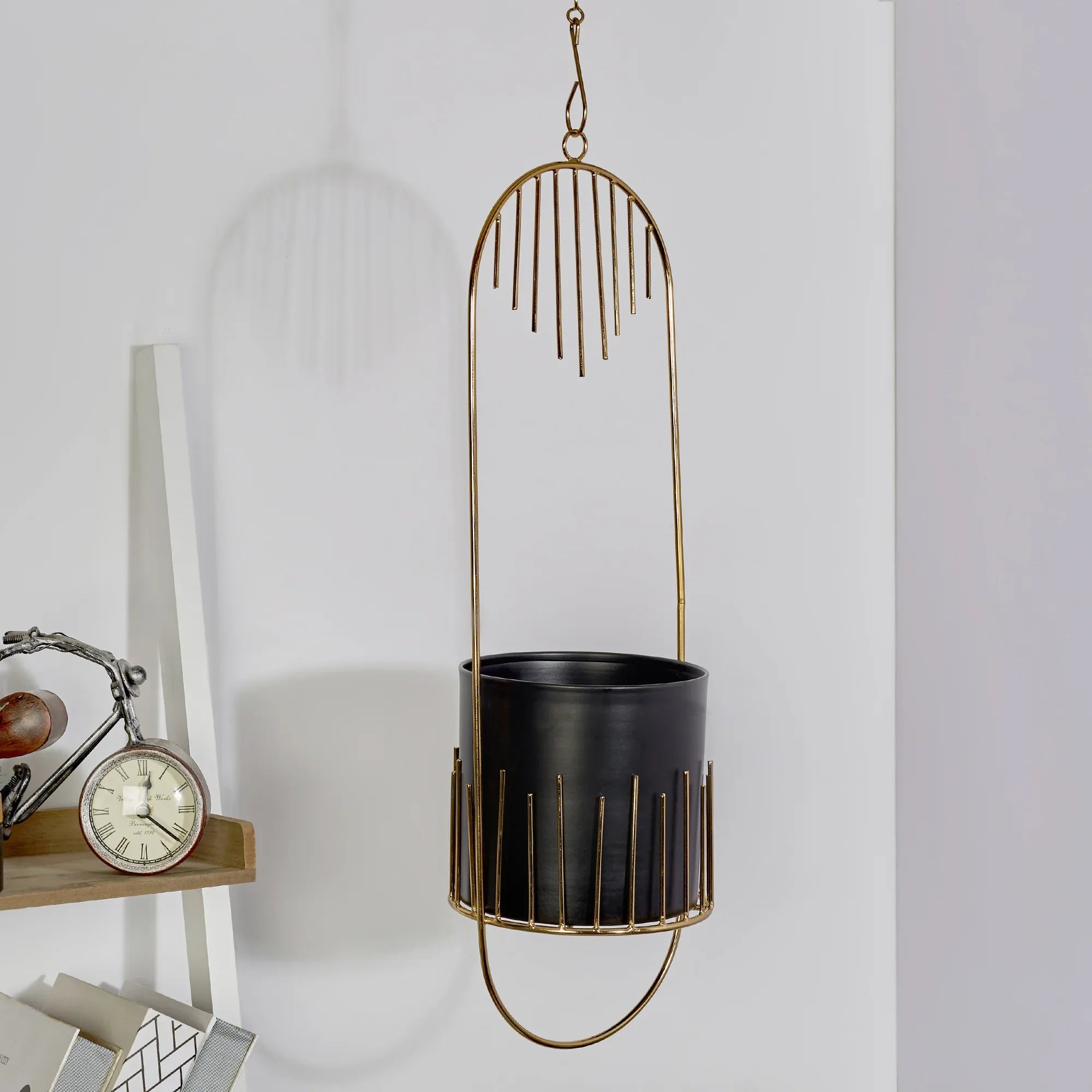 Artiskylar Metal Matt Finish Hanging Planter 58 Cm in Black and Gold Colour - HomeTown