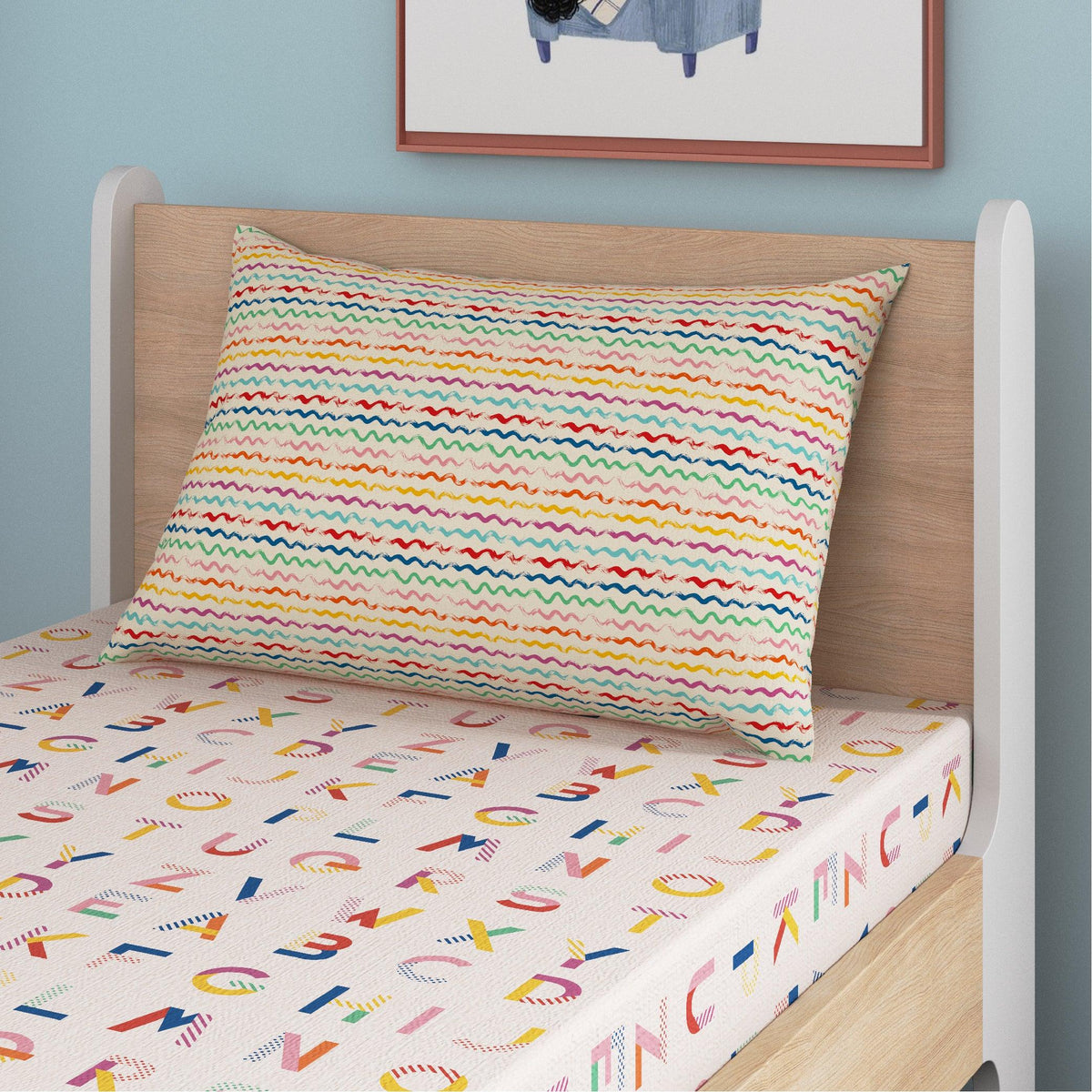 Crossword Scrabble Bamboo Cotton Single Fitted Bedsheet in Multi Colour - HomeTown