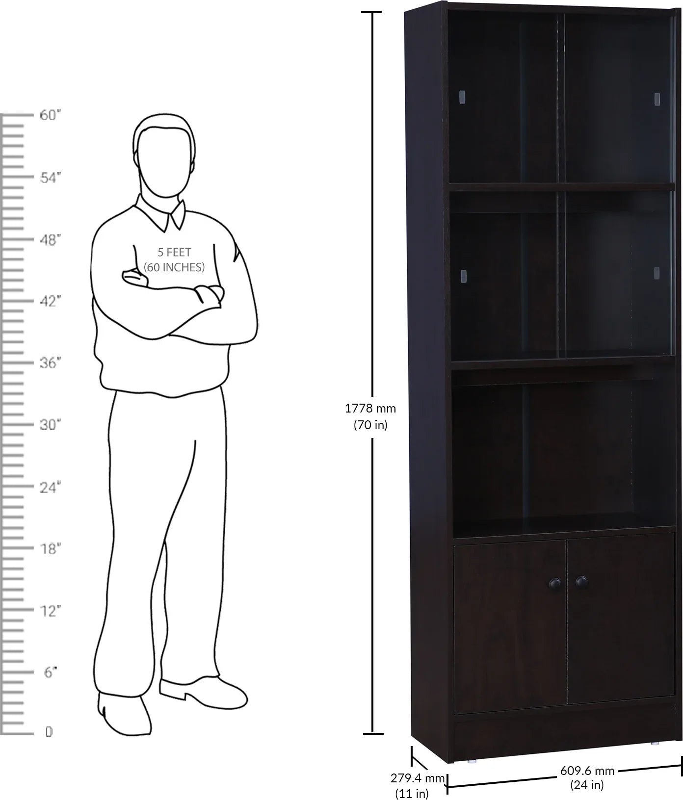 Crony Engineered Wood Medium Book Shelf in Wenge Colour - HomeTown