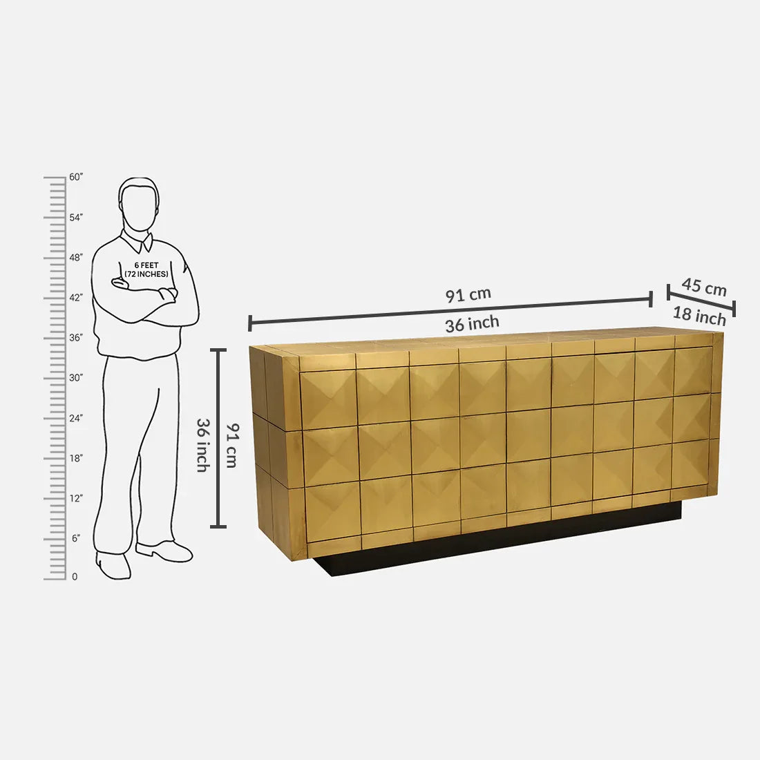 Adelaide Mango Wood Sideboard in Brass Colour - HomeTown