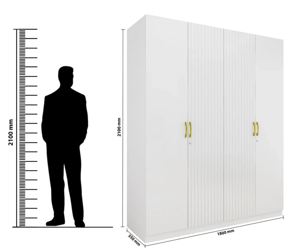 Minerva Engineered Wood Four Door Wardrobe in White Colour dimensions