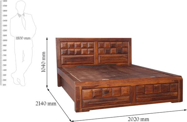 Woodrow Sheesham Wooden Rosewood King Bed in Honey Colour with Hydraulic Storage dimensions