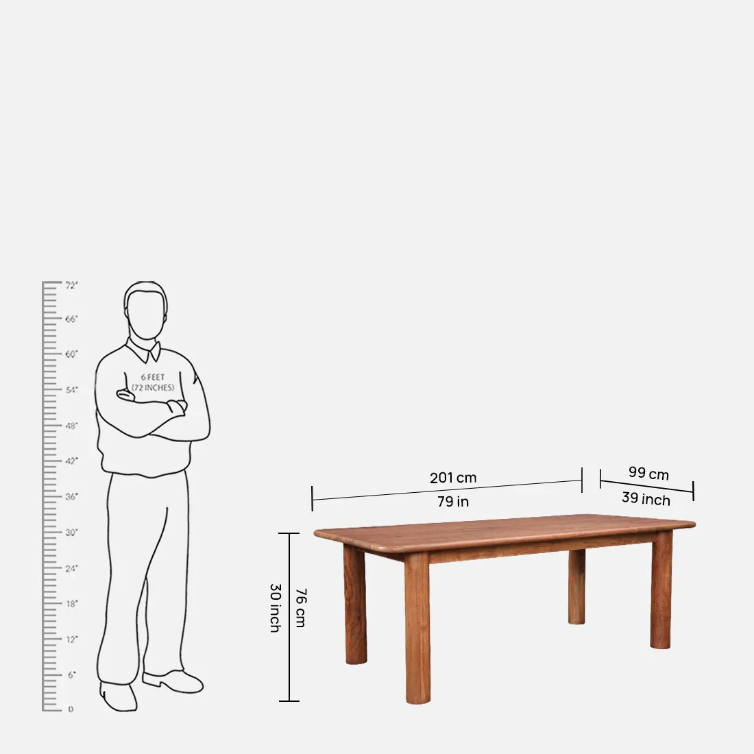 Haruki Acacia Wood Six Seater Dining Set in Teak Colour - HomeTown