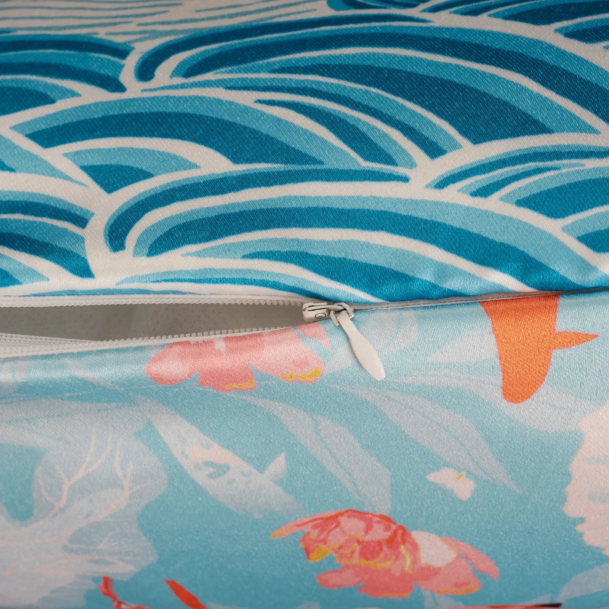 Bahamas Satin Digital Printed Cushion Cover 40x40 Cm in Aqua Colour - HomeTown