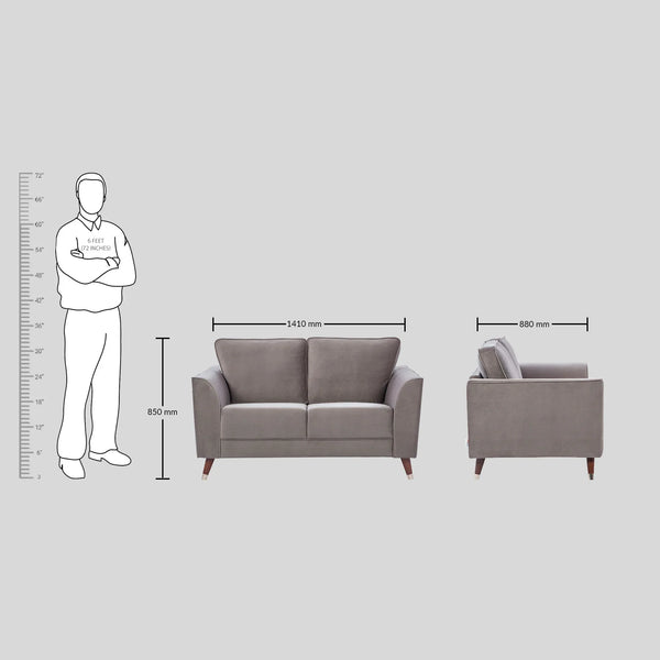 Magnific Velvet Sofa 2 Seater Dark Grey dimensions