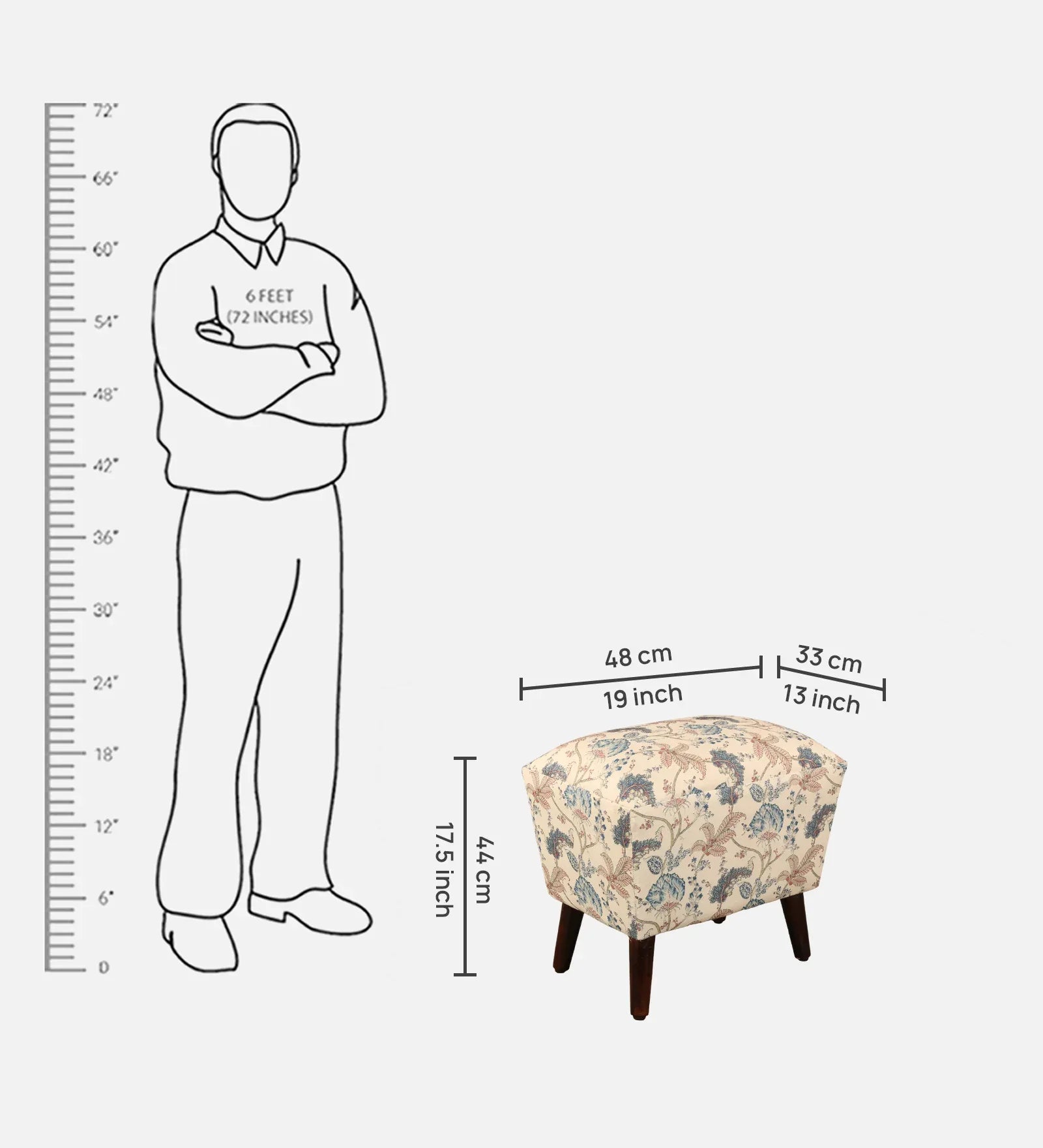 Azalea Fabric Ottomans in Peach Printed Colour - HomeTown