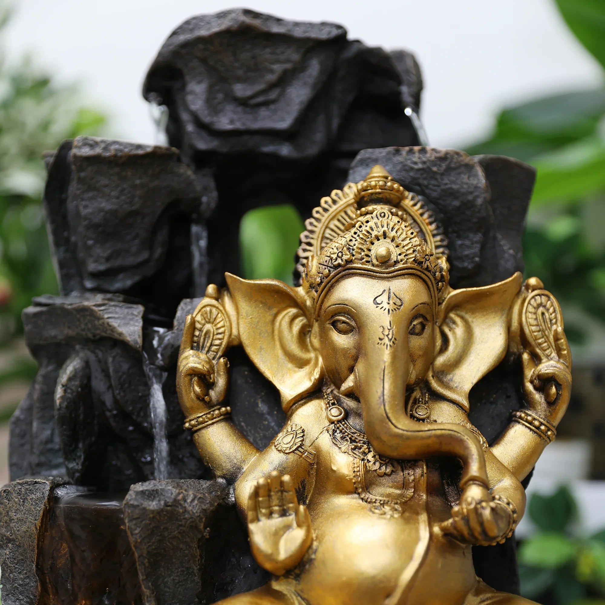 Impression Polyresin Ornate Ganesha Fountain 31X40Cm in Black Gold Colour - HomeTown