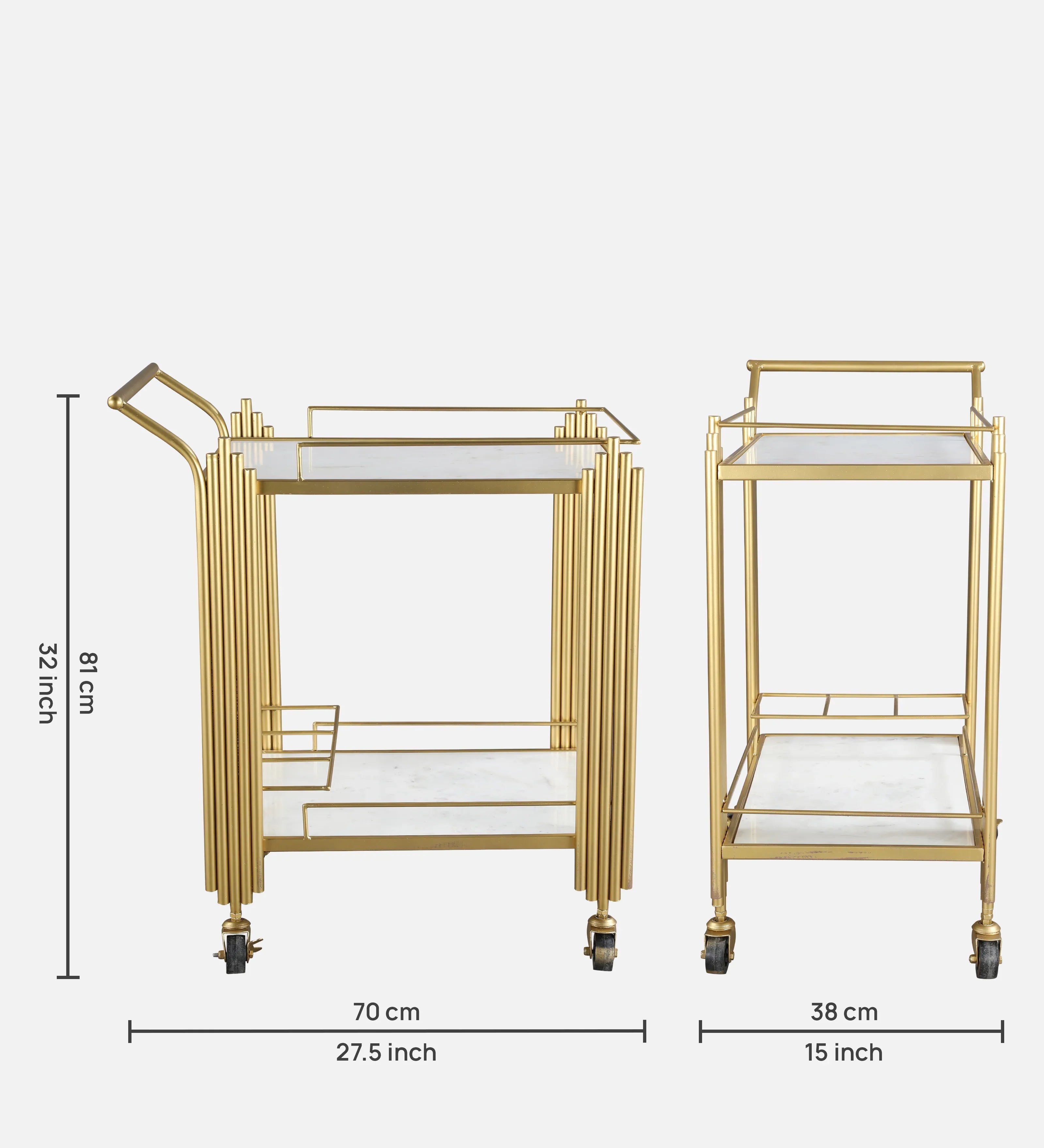 Giove Metal Serving Trolleys in Gold Colour - HomeTown