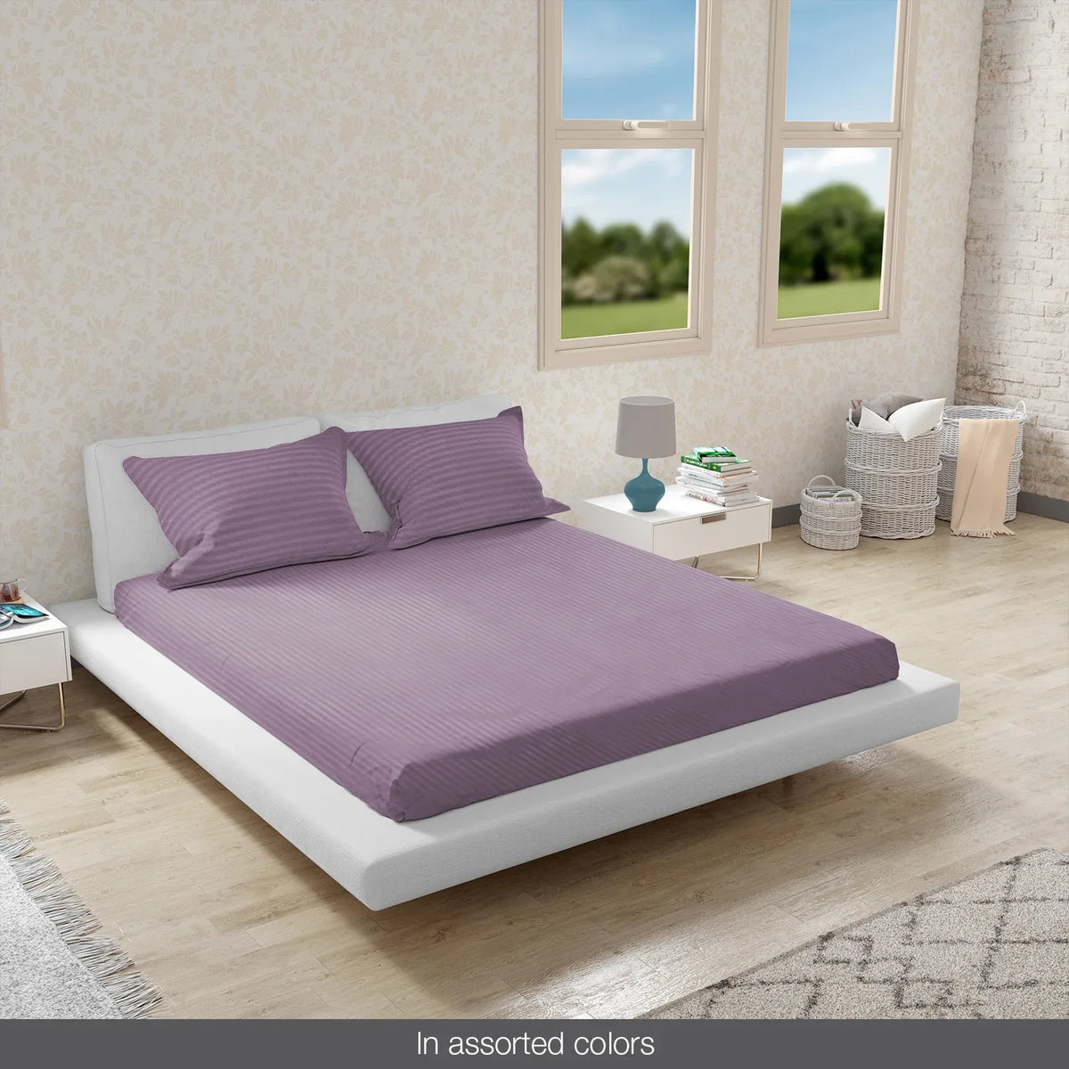Essentials Micro Solid Self Textured Double Bedsheet Set in Multi Colour - HomeTown