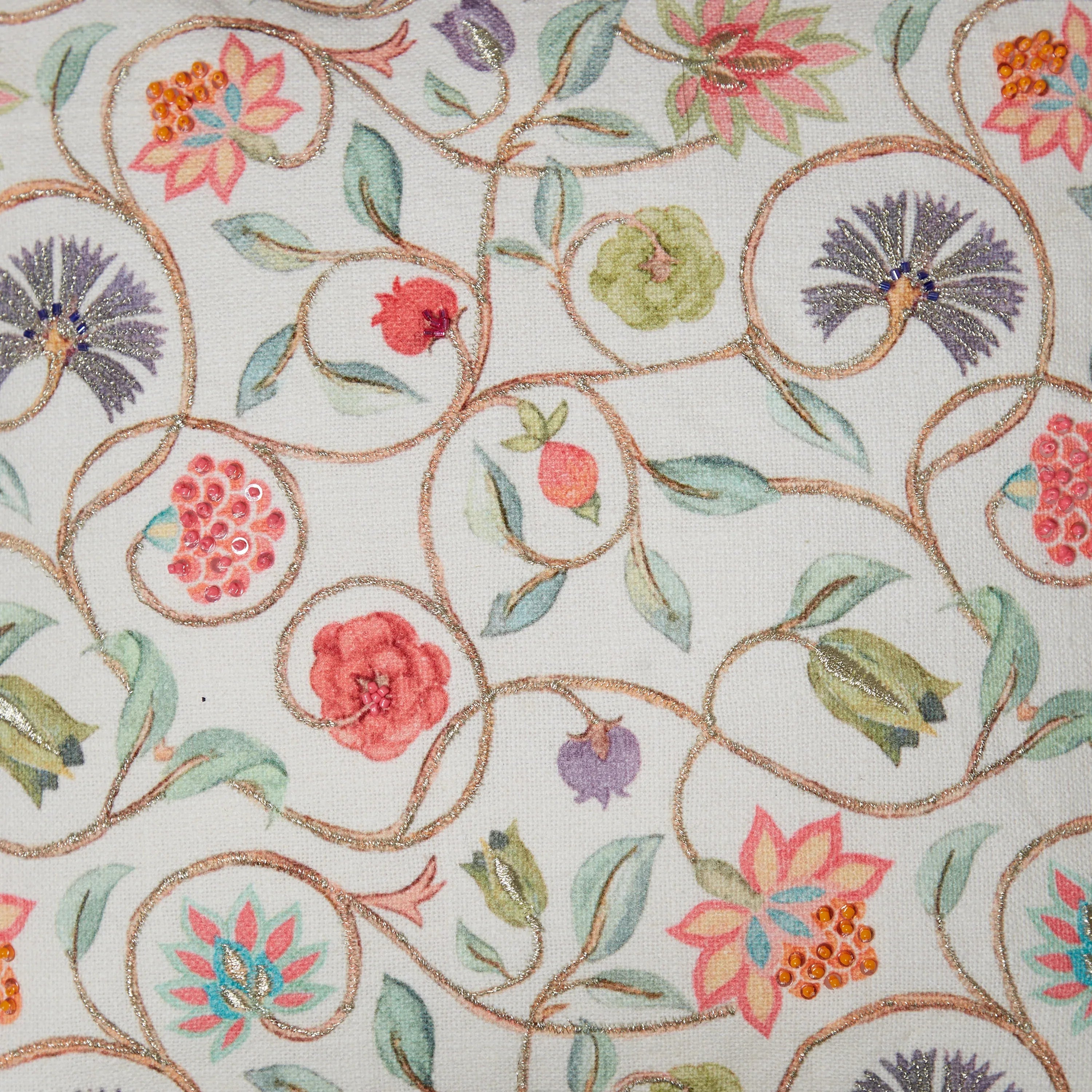 Indian Botanical Cotton Cushion Cover 45x45 cm in Multi Pink Colour - HomeTown