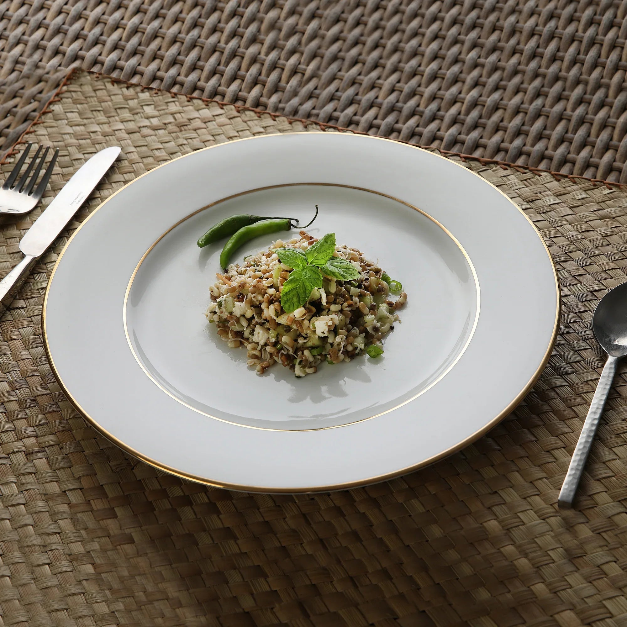 Amour Porcelain Dinner Set of 33 Pcs in Real Gold Plating & White Colour - HomeTown