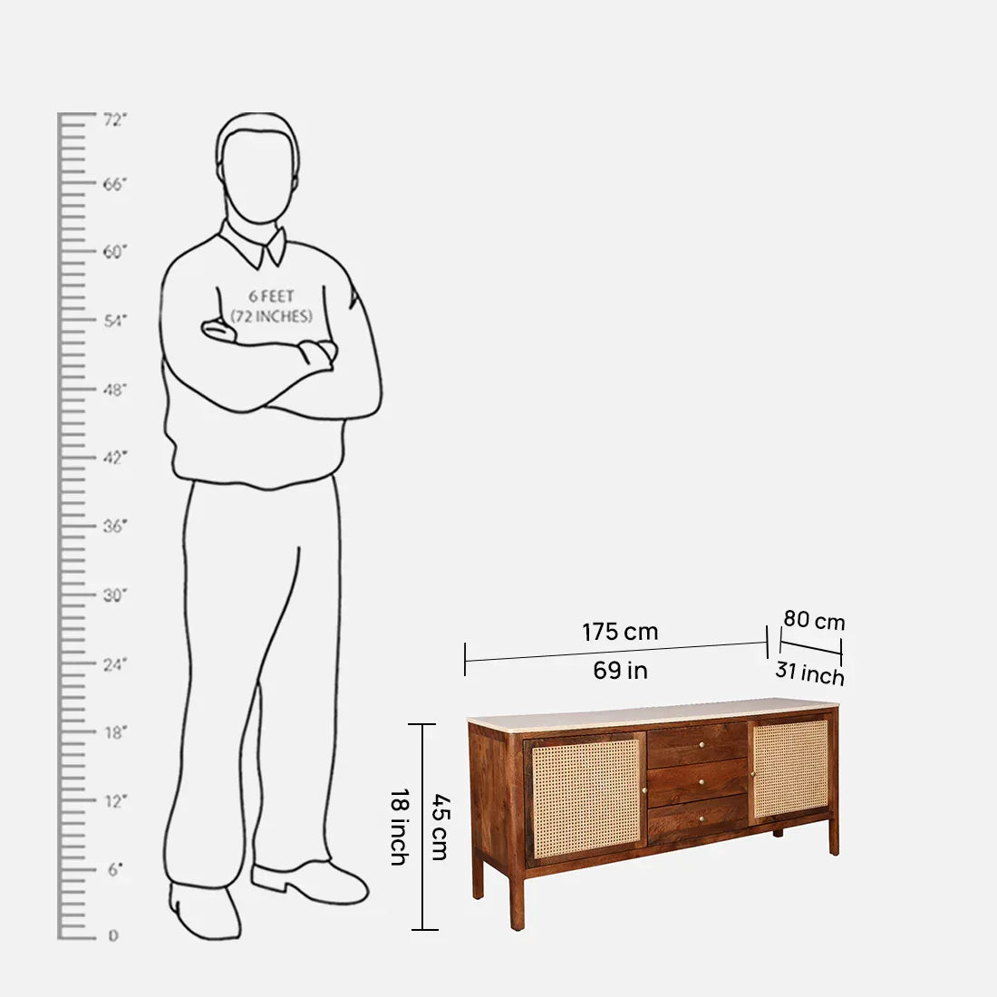 Siam Acacia Wood Two Door Sideboard in Honey Colour - HomeTown