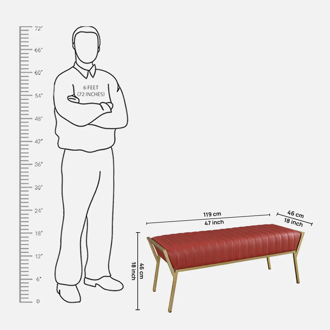 Arabella Metal Bed Bench in Rust and Gold Colour - HomeTown