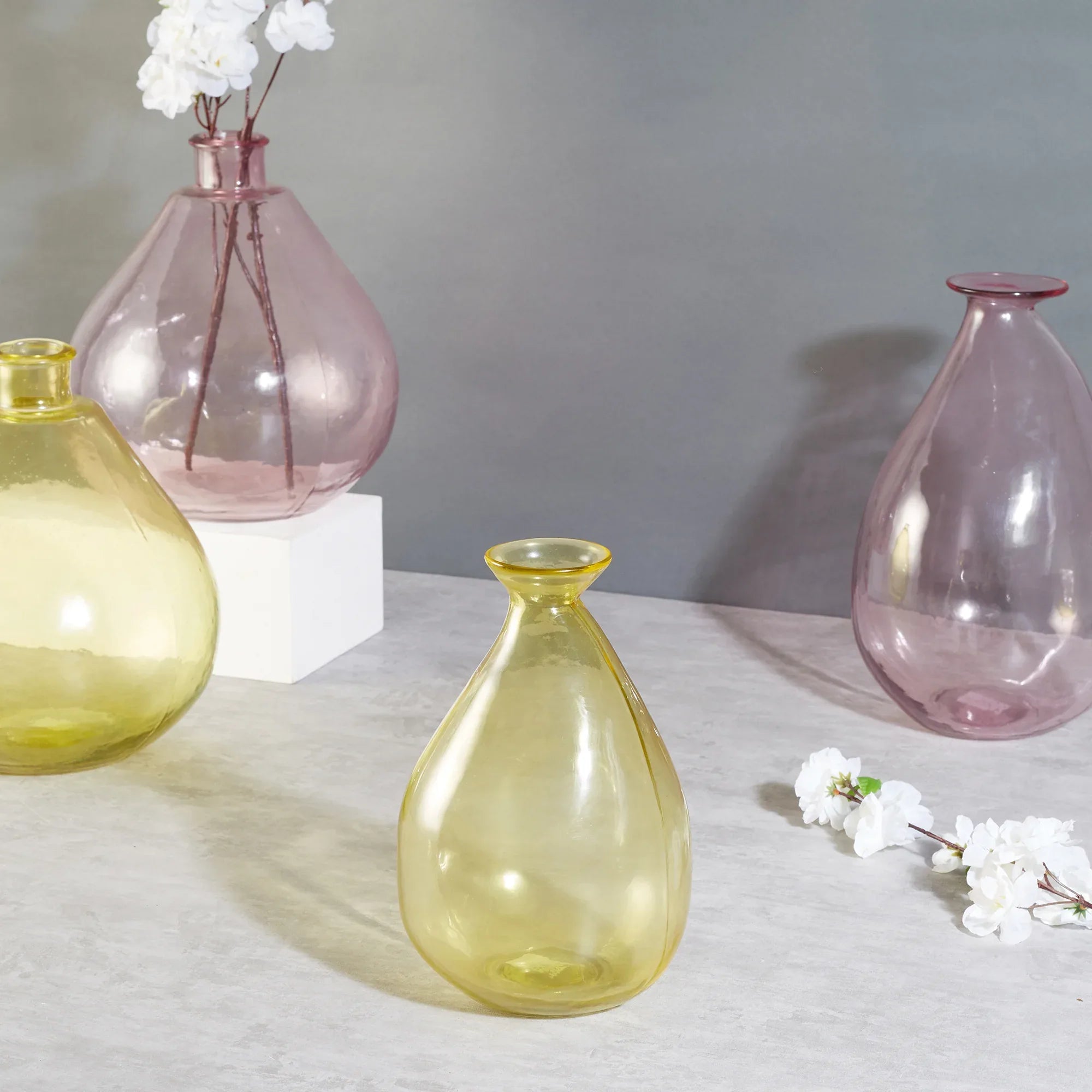 Phiona Glass Modern Organic Shapped Handcrafted 23 Cm Vase in Yellow Colour - HomeTown