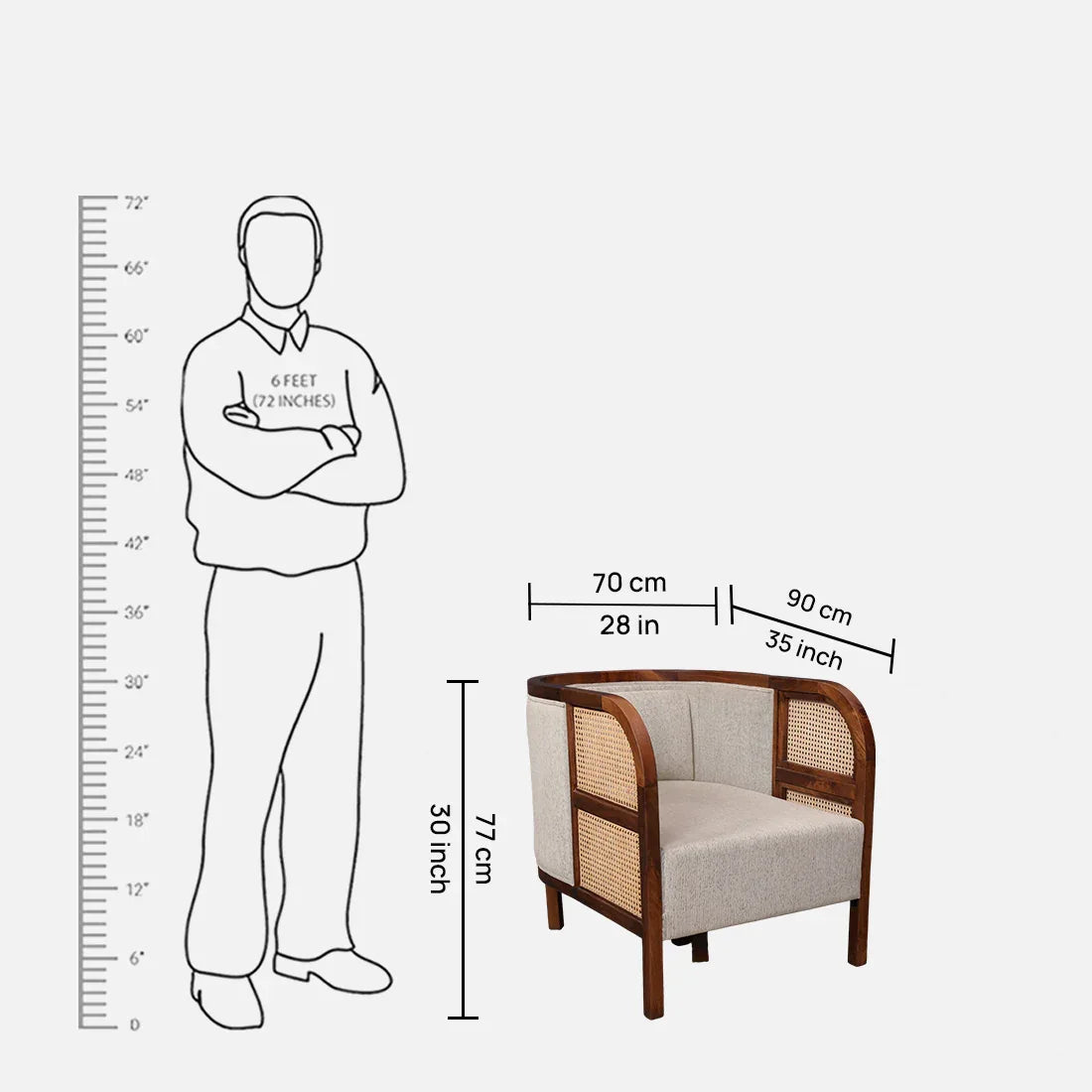 Siam Solidwood Single Seater Sofa in Beige Colour - HomeTown