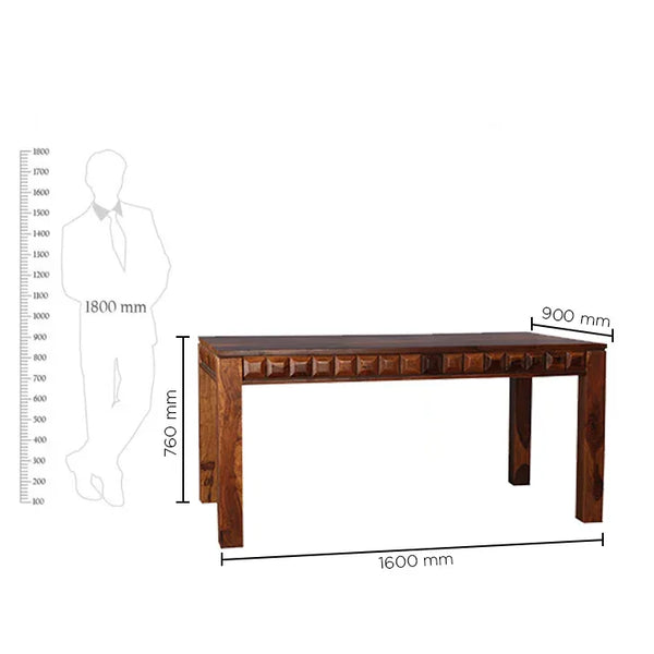 Woodrow Sheesham Wood Rosewood 6 Seater Dining Table in Honey Colour dimensions