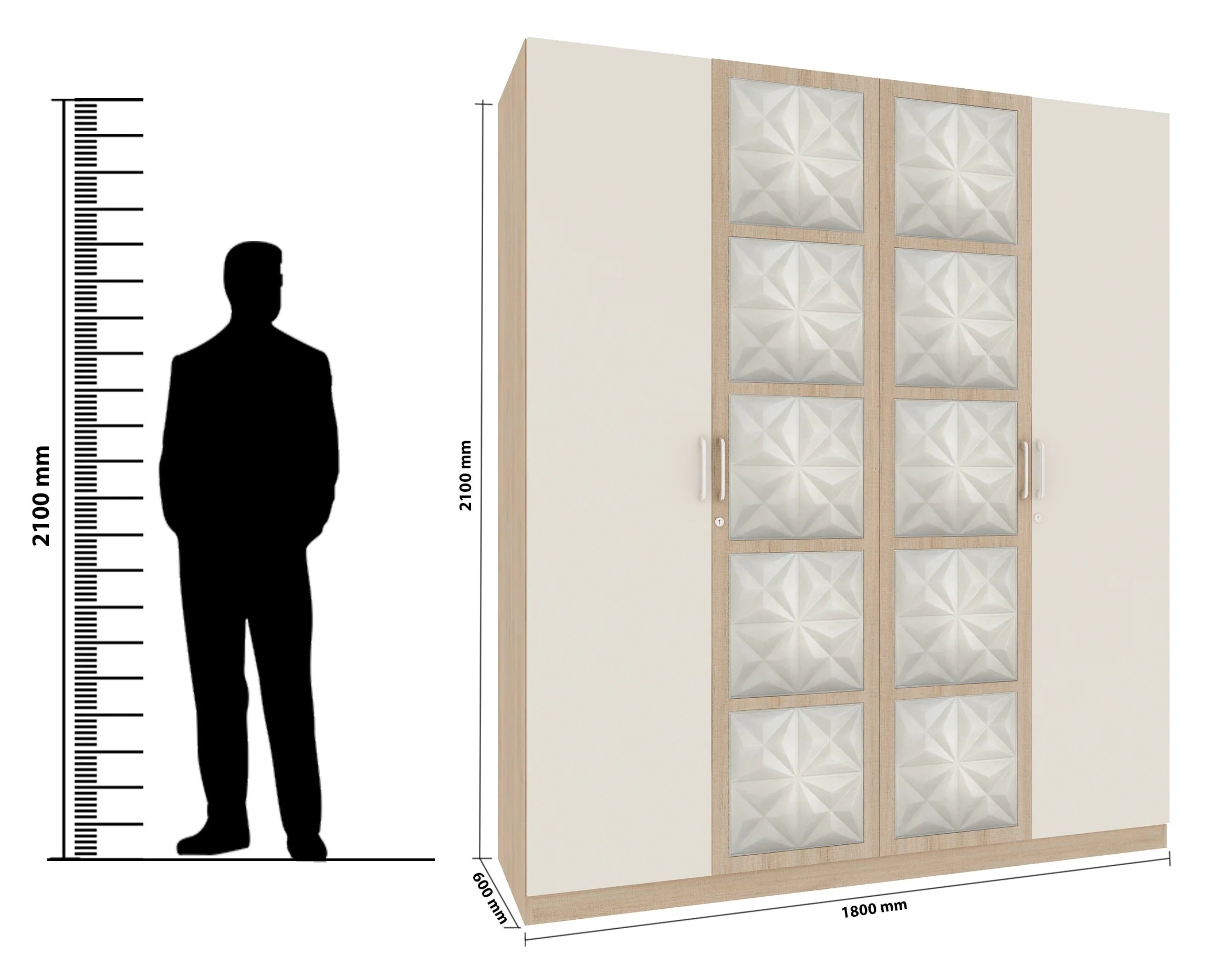 Jordan Four Door Wardrobe in Sonam Oak & White Colour - HomeTown