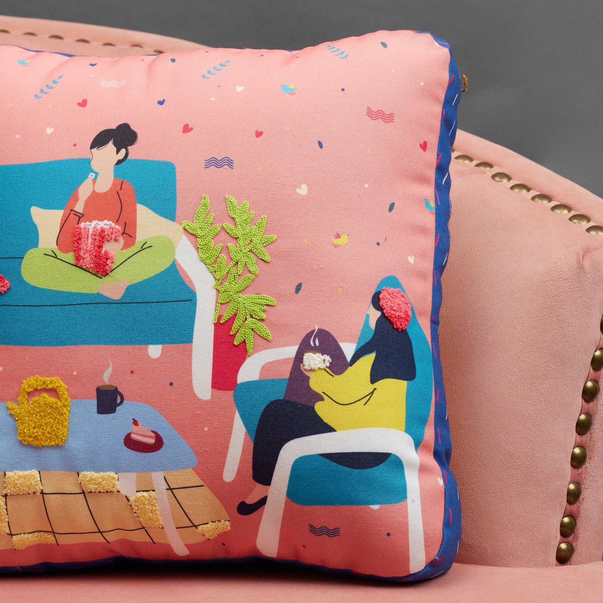 Good Life Reversible GupShup Digital Printed Shaped Cushion 40x40 Cm in Yellow Colour - HomeTown