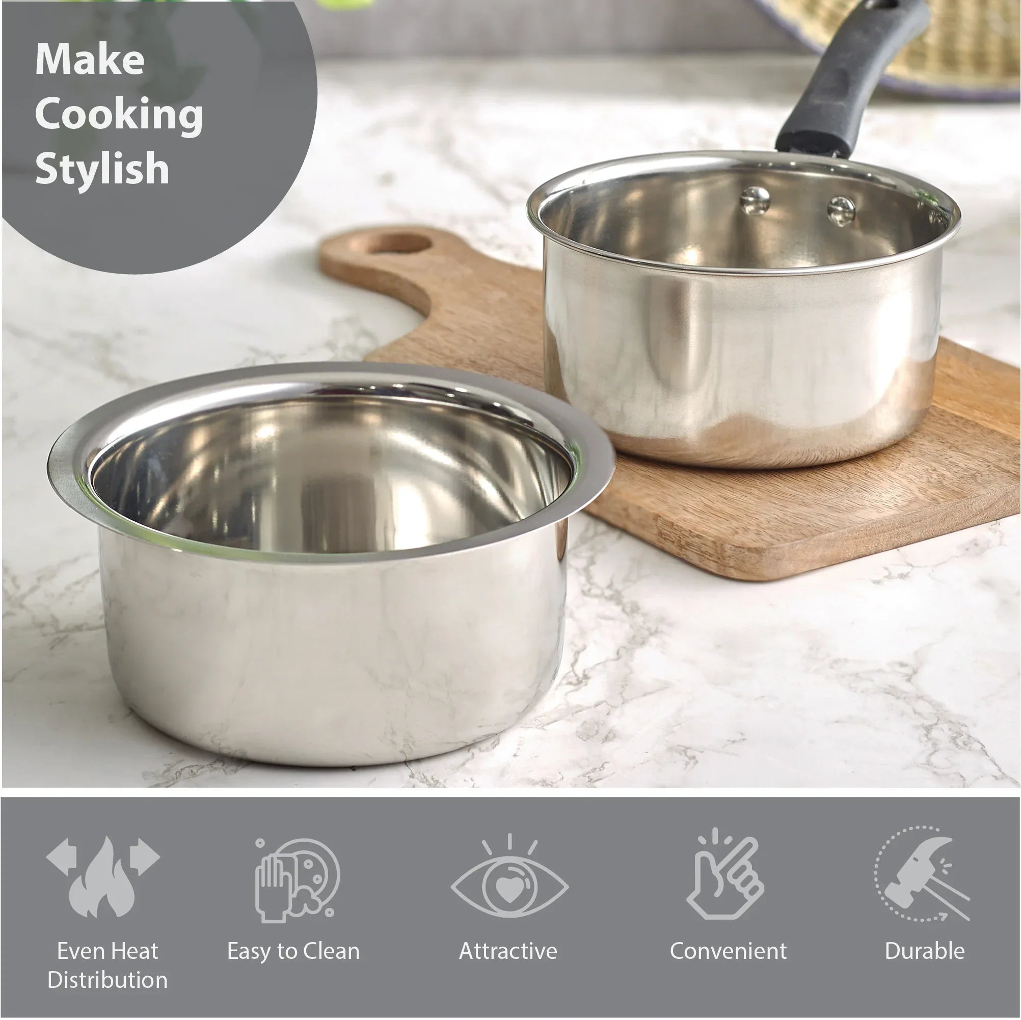 Fiesta Stainless Steel Saucepan & Tope Combo Set of 2 in Silver Colour - HomeTown