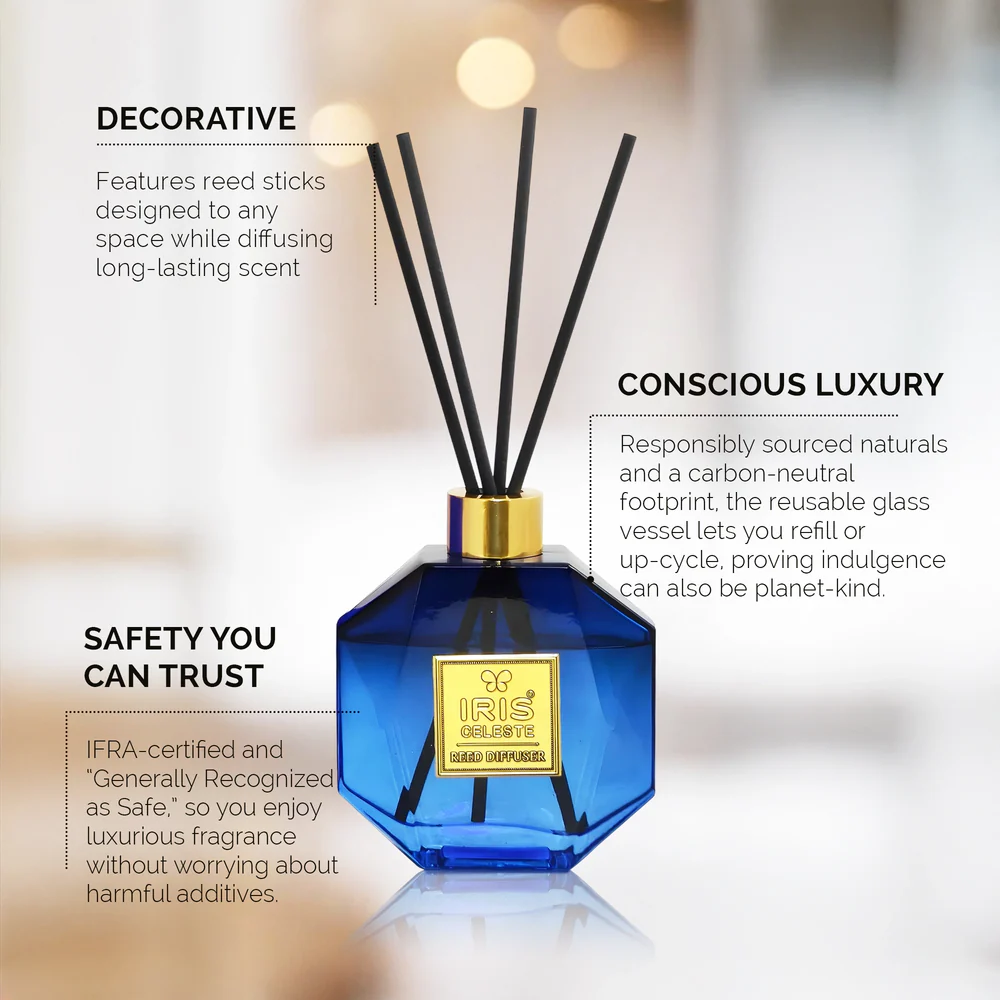 Iris Celeste Glass Octagonal Reed Diffuser Lavender Frost - Best Oil Diffuser