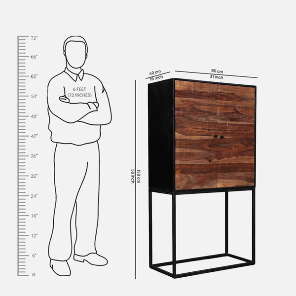 Sven Sheesham Wood Rosewood Storage Cabinets in Natural Sheesham & Black Colour dimensions