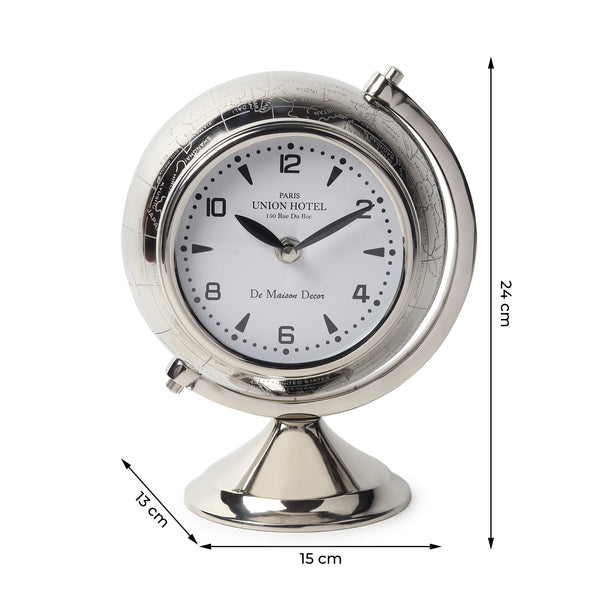De Massion The Etched World Table Clock in Silver dimensions