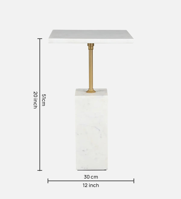 Matias Marble Top Side Table in White and Gold Colour dimensions