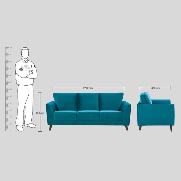 Magnific Velvet 3 Seater Sofa Green dimensions