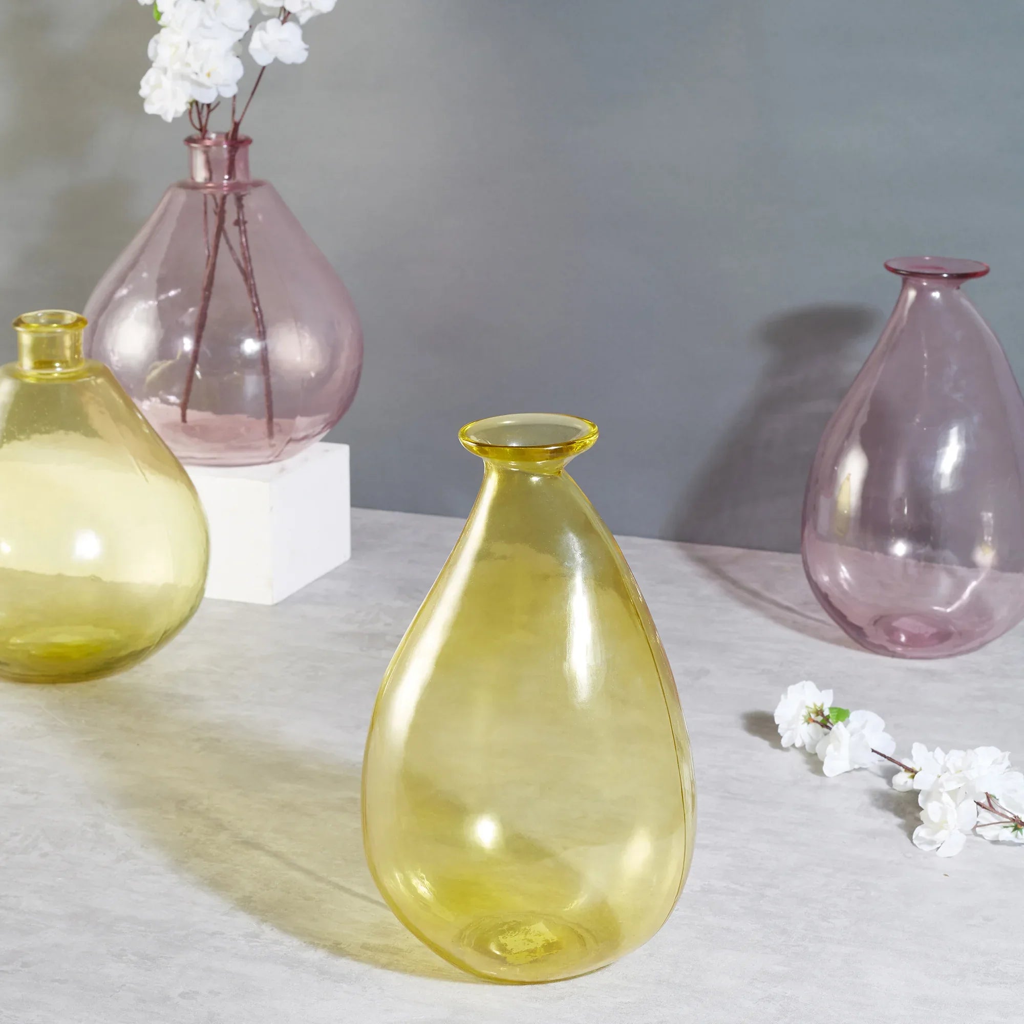 Phiona Glass Modern Organic Shapped Handcrafted 31 Cm Vase in Yellow Colour - HomeTown