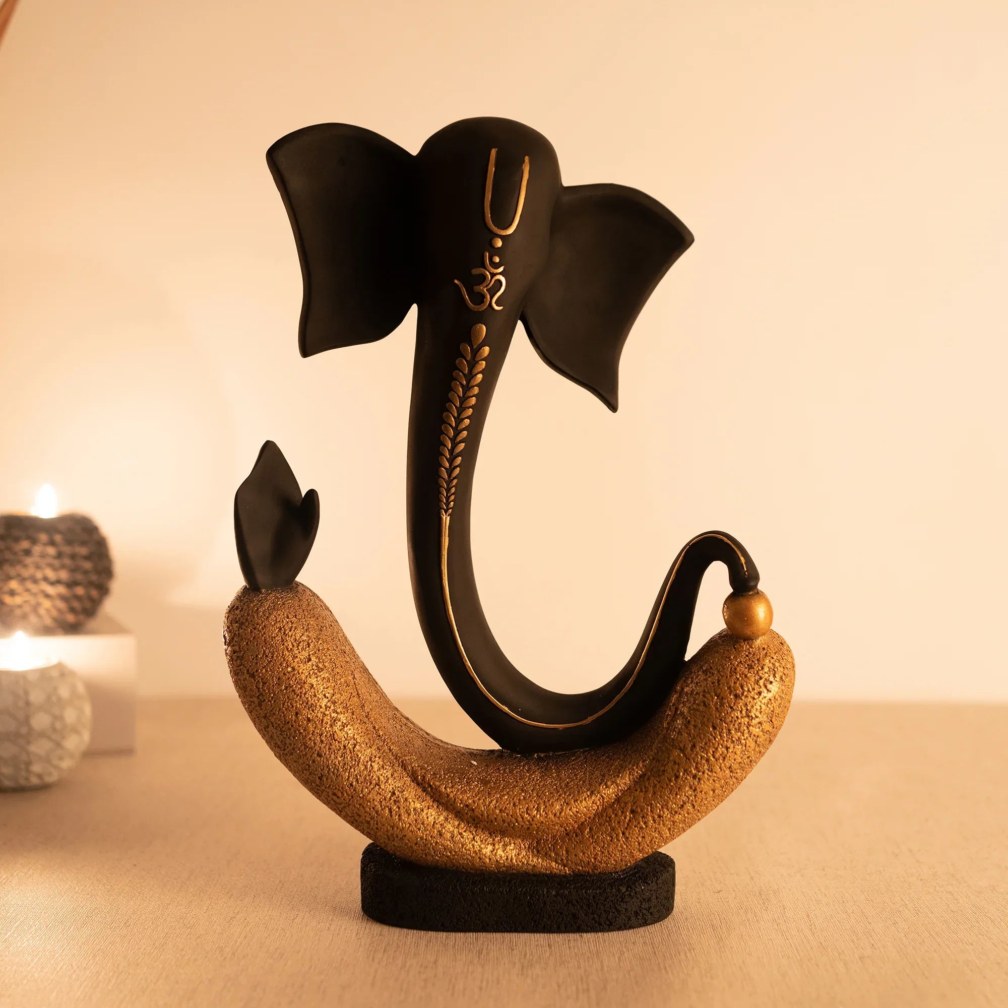 Eternal Ganesha Polyresin Hand Finished Figurine 41Cm in Black & Gold Colour - HomeTown