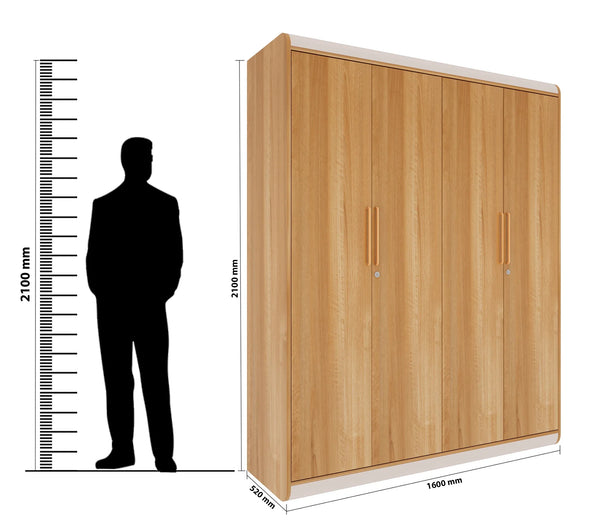 Canterbury Engineered Wood Four Door Wardrobe in Fortune Walnut Colour dimensions
