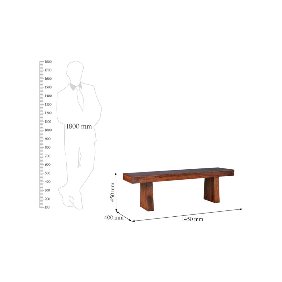 Austin Sheesham Wood(Rosewood) Dining Bench for 6 Seater in Honey Colour - HomeTown