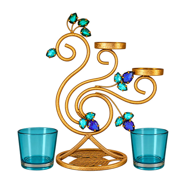 CGI Luxe Utsav Peacock Dbl Votive Gold Finish | 21X11.5X20 cm dimensions