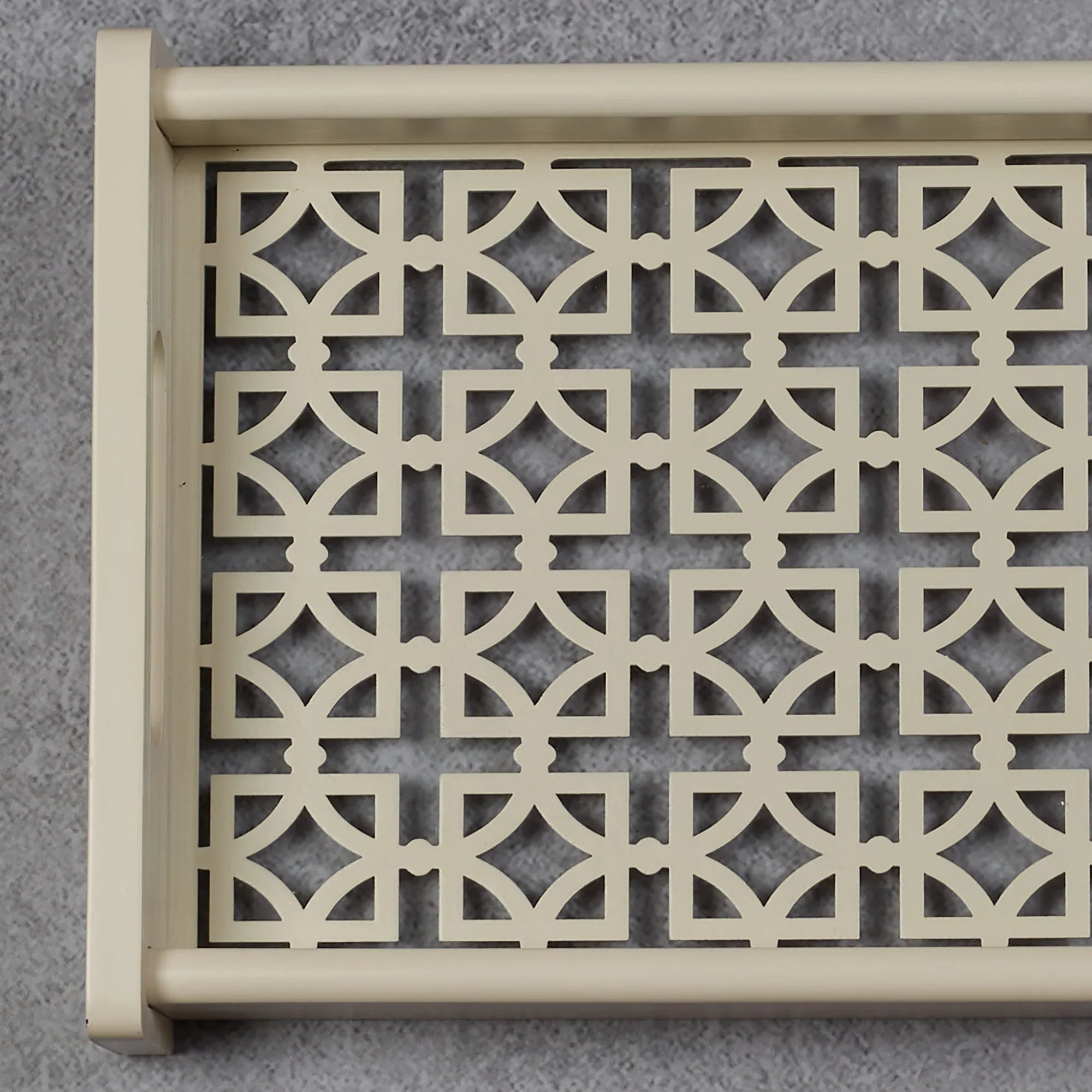 Laser Engineered Wood Cut Tray With Glass Small Rectangle in Multi Colour - HomeTown