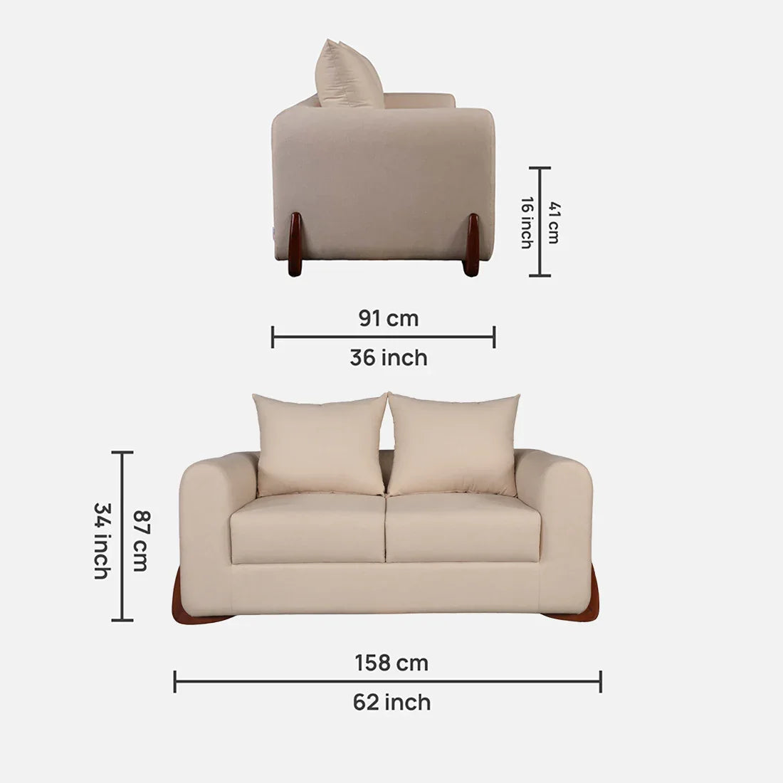 Bodhi Fabric Two Seater Sofa in Beige Colour - HomeTown